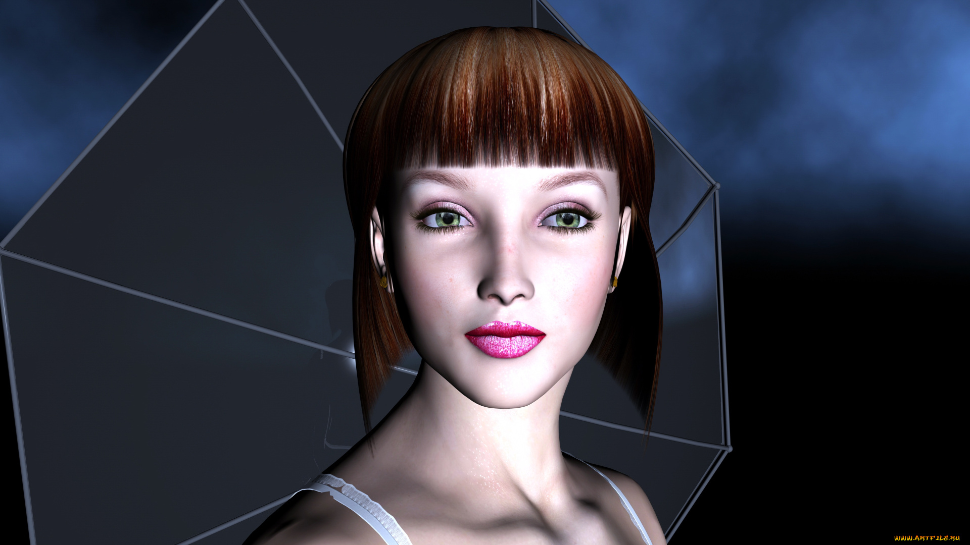 3д, графика, портрет, , portraits, фон, девушка, взгляд, зонтик