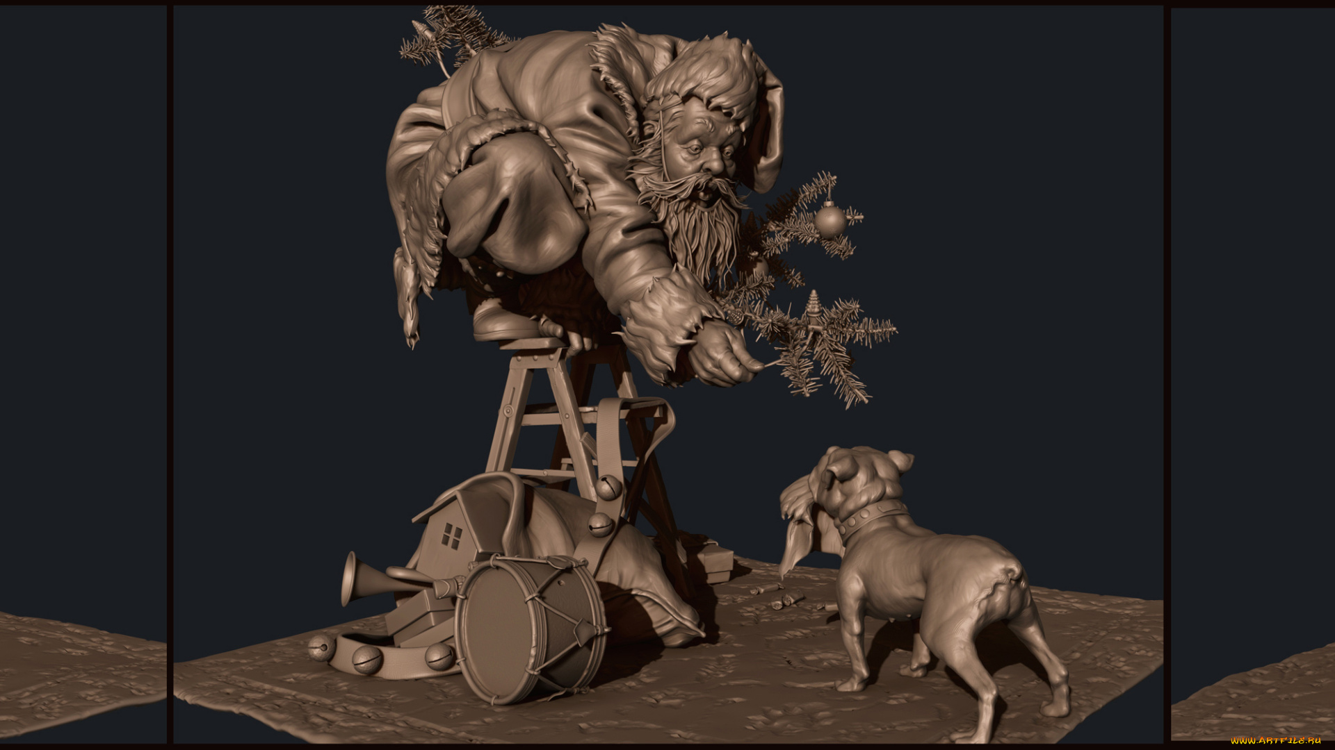 3д, графика, _science, fiction, собака, фон, старик