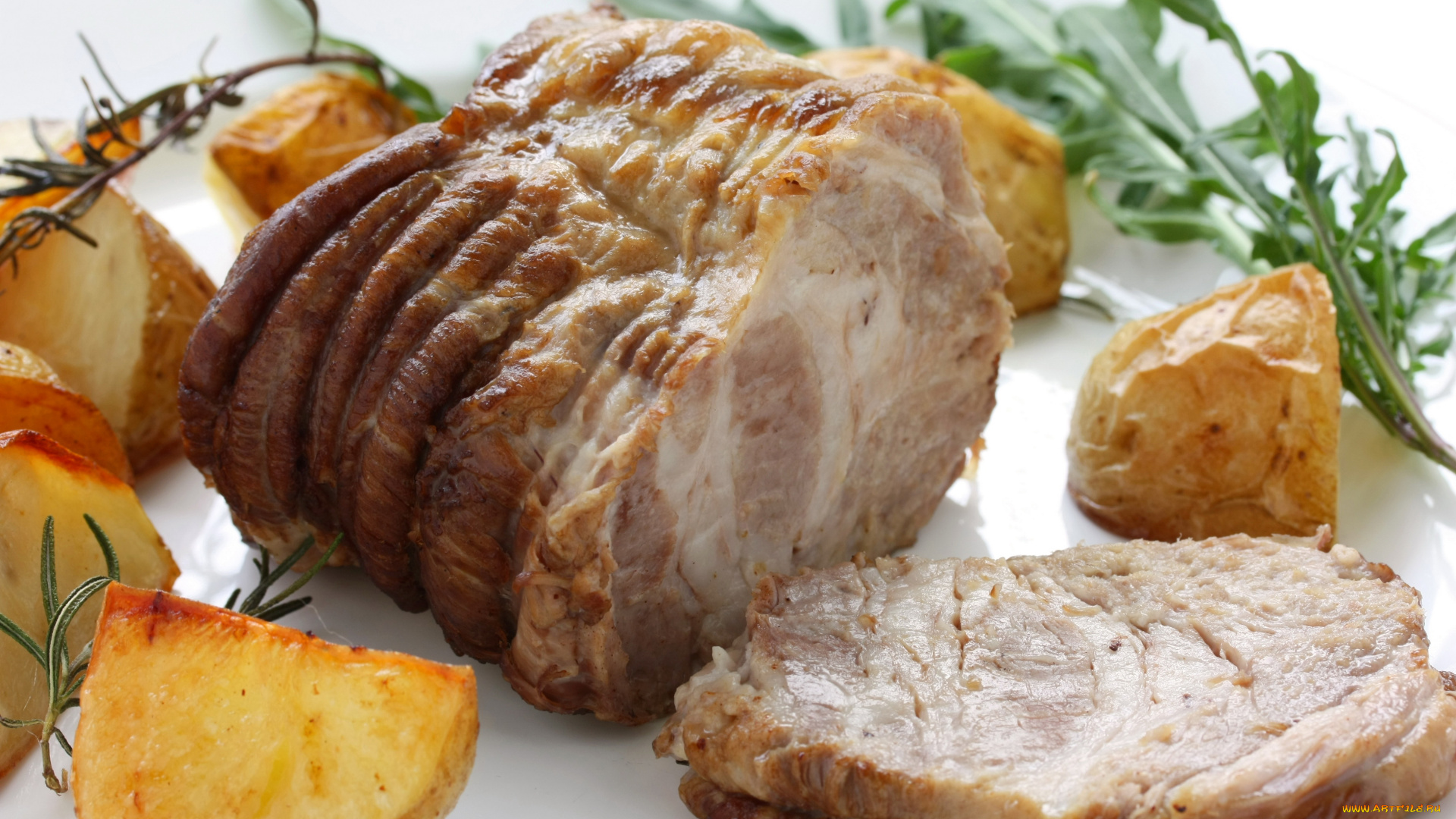 еда, мясные, блюда, буженина, картофель, мясо