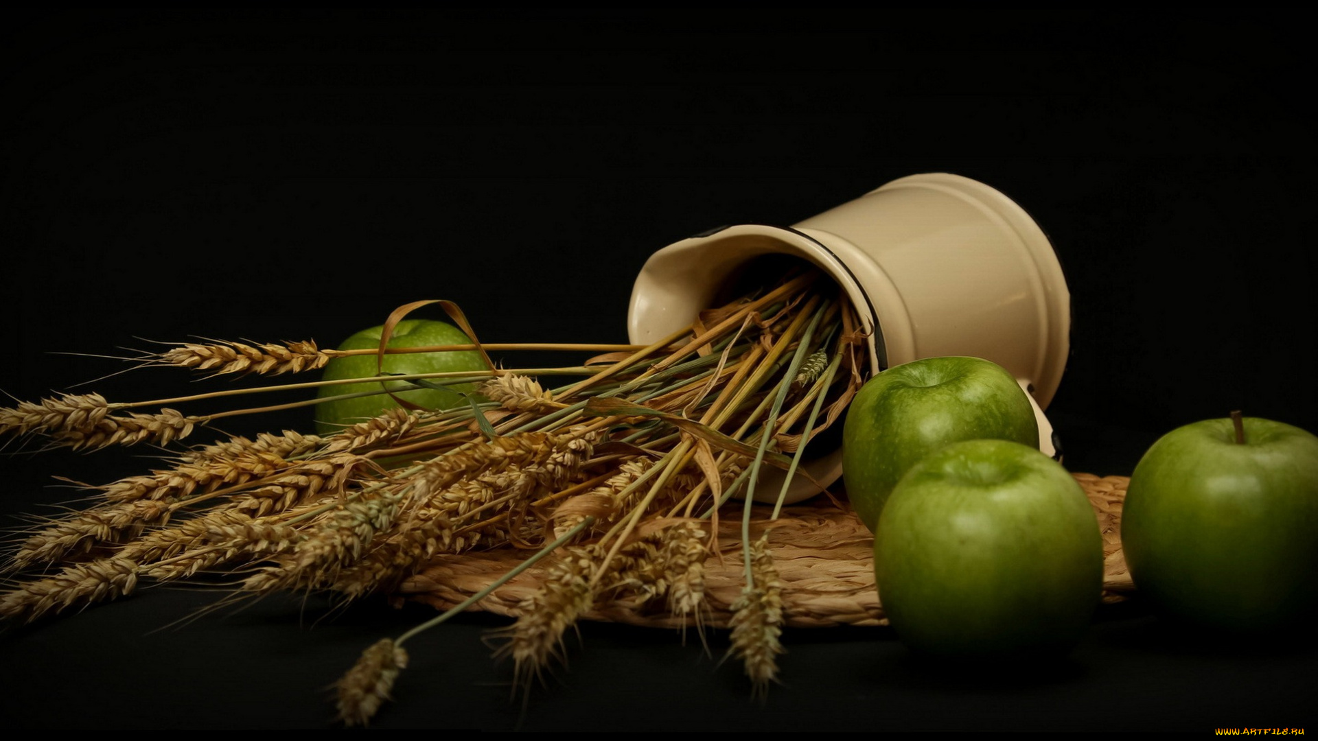 еда, Яблоки, яблоки, колосья, ваза