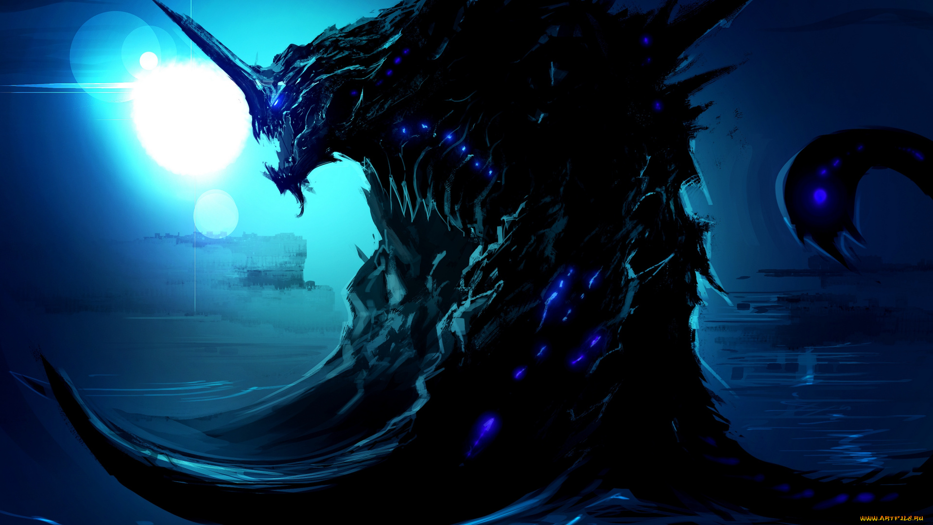 фэнтези, существа, море, гигант, cущество, ночь, монстр