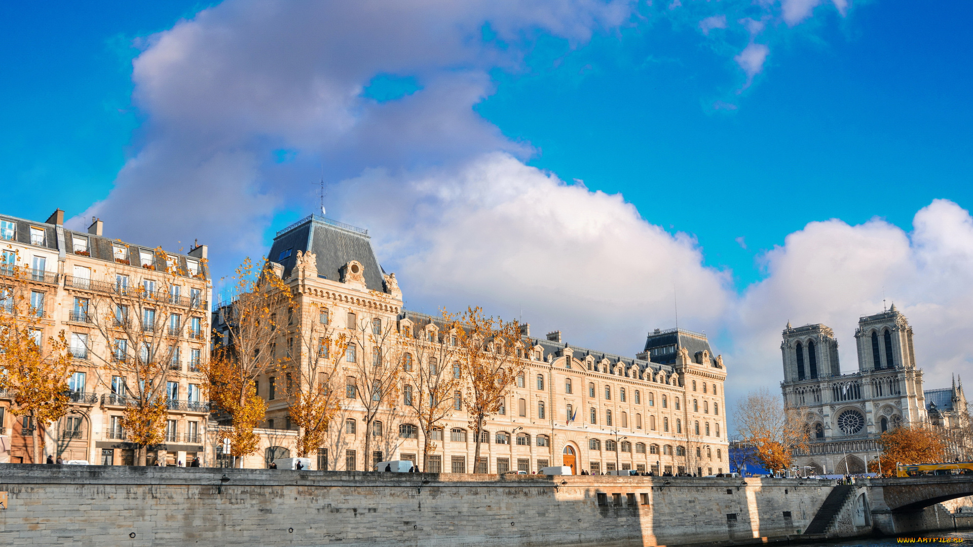 города, париж, , франция, париж, дома, реки, набережная