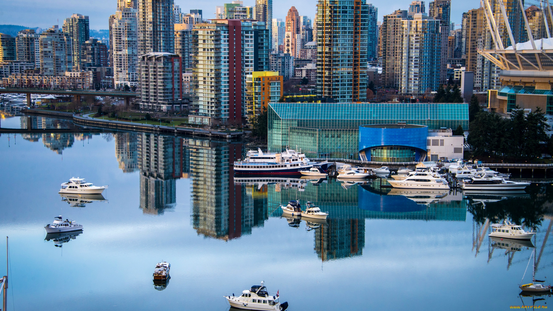 города, ванкувер, , канада, ванкувер, дома, река