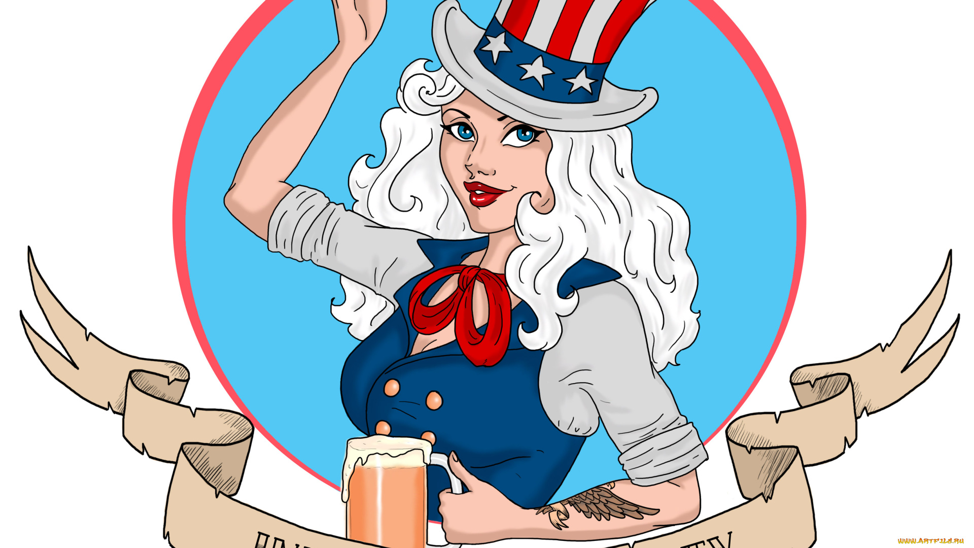 рисованные, люди, бокал, шляпа, девушка, взгляд, фон, пиво