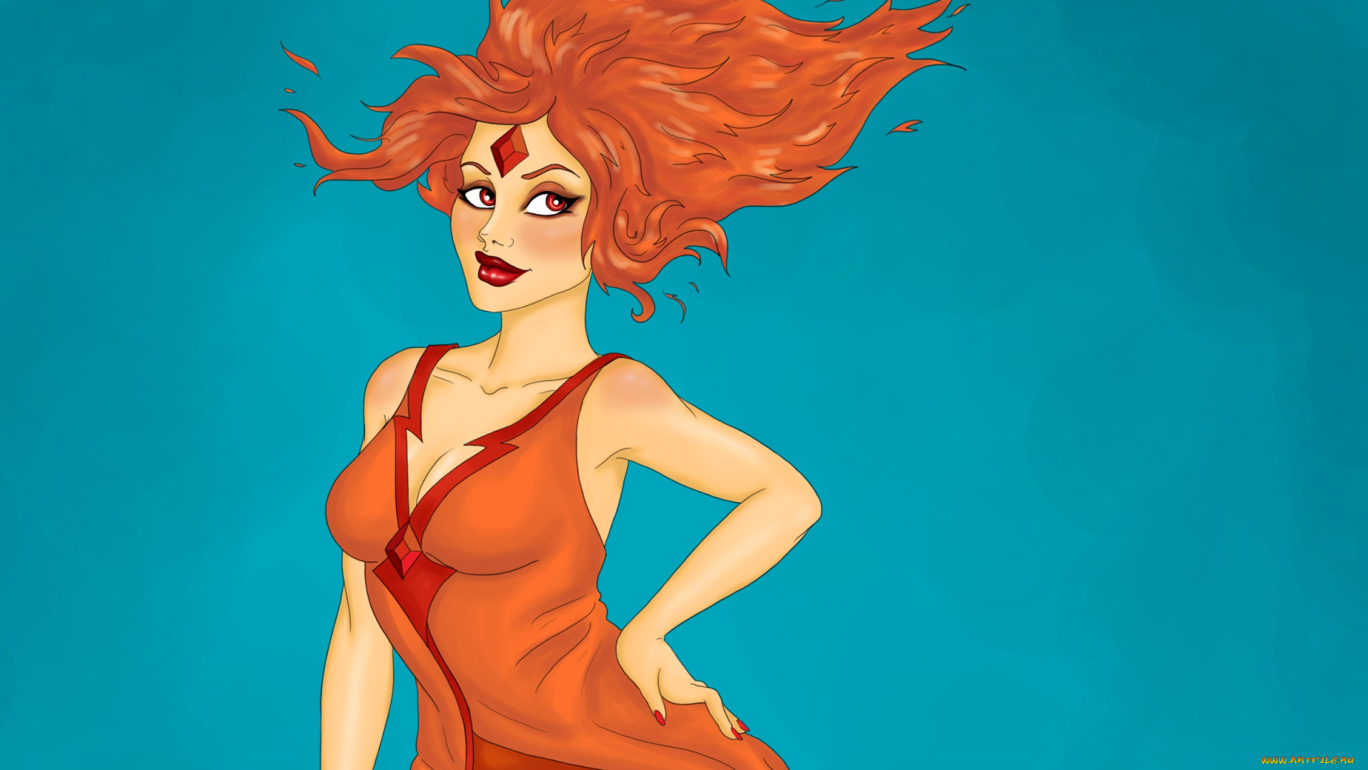 рисованные, люди, рыжая, фон, взгляд, девушка