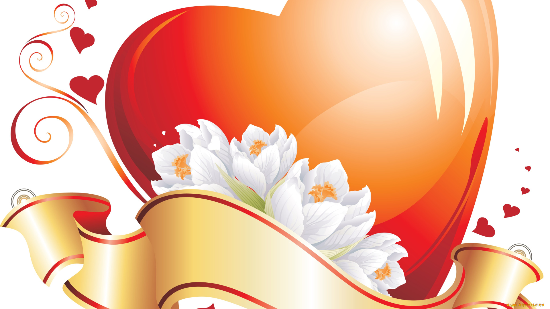 векторная, графика, сердечки, фон, цветы, сердечко