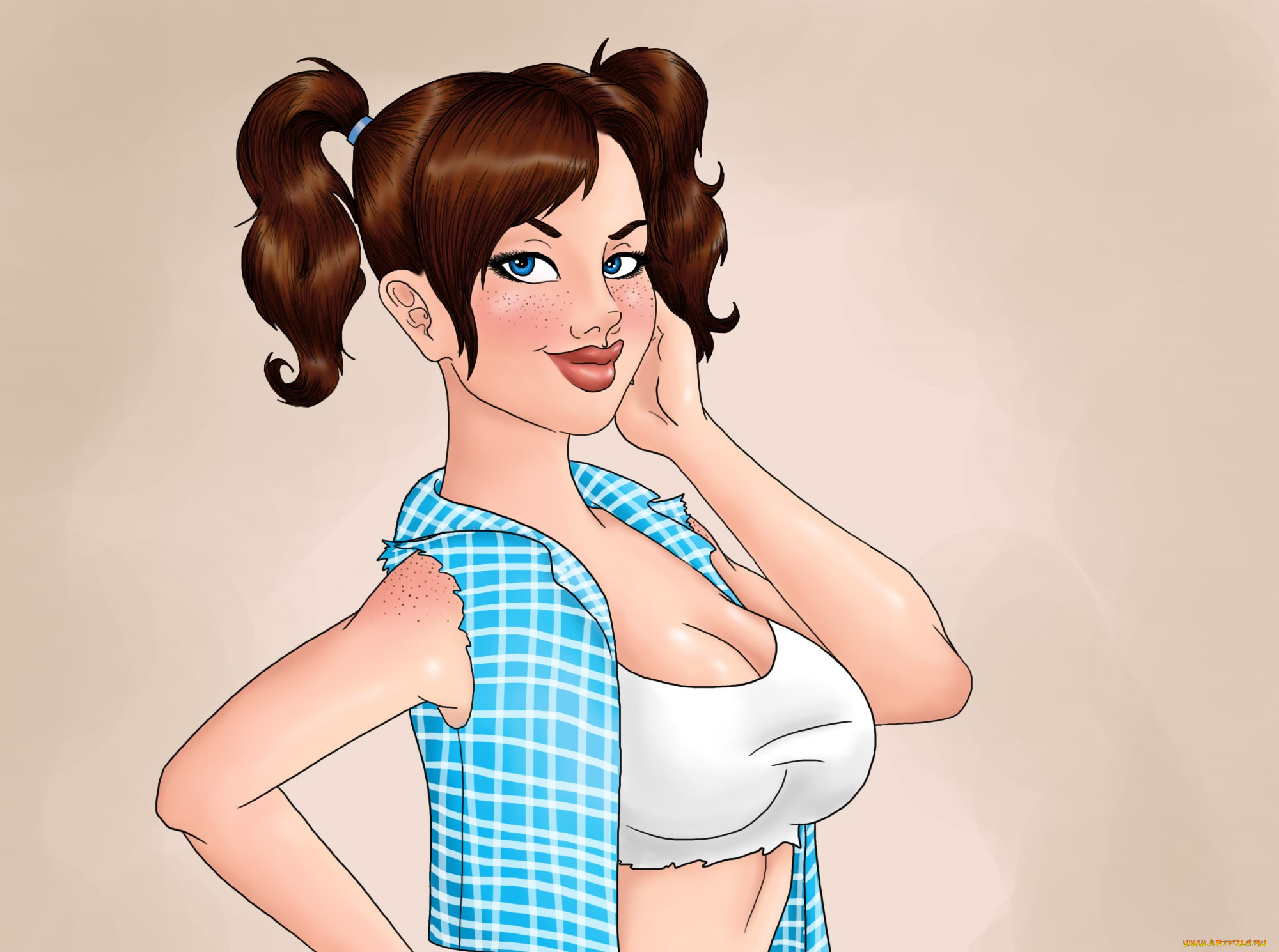 рисованные, люди, взгляд, фон, девушка