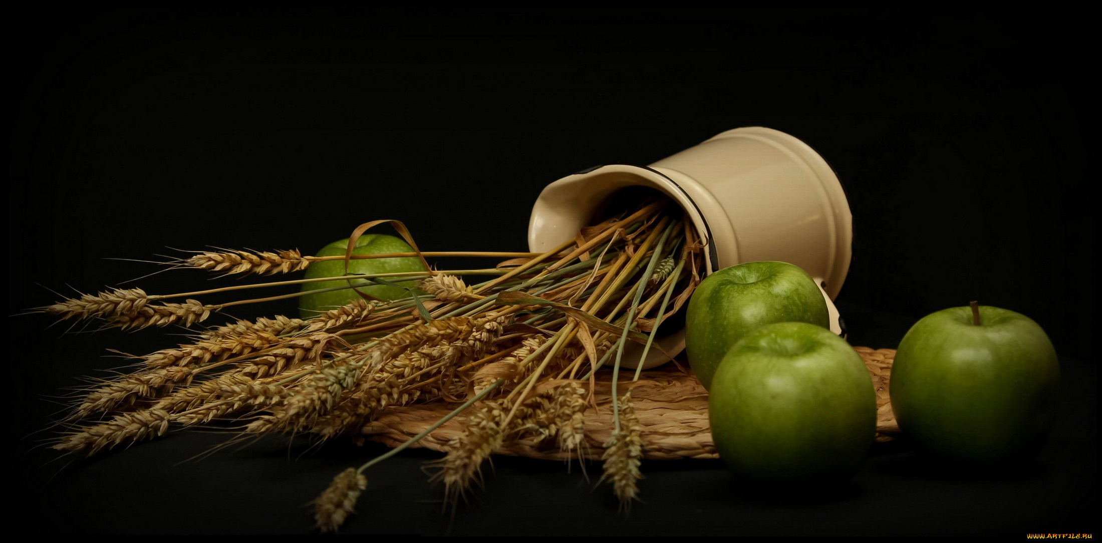 еда, Яблоки, яблоки, колосья, ваза
