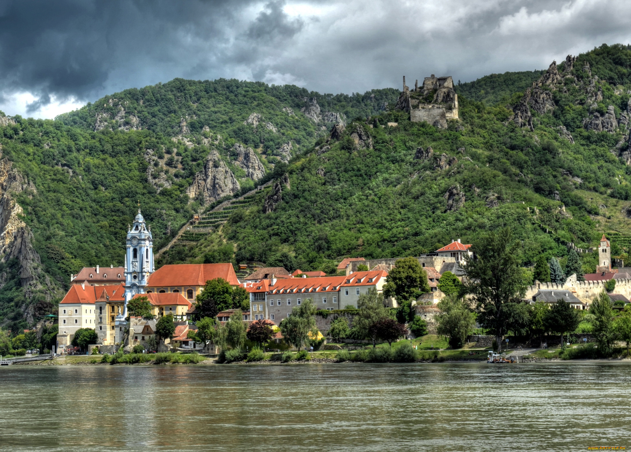 россац-арнсдорф, австрия, города, -, улицы, , площади, , набережные, россац-арнсдорф, австрия, дома, река, набережная, замок