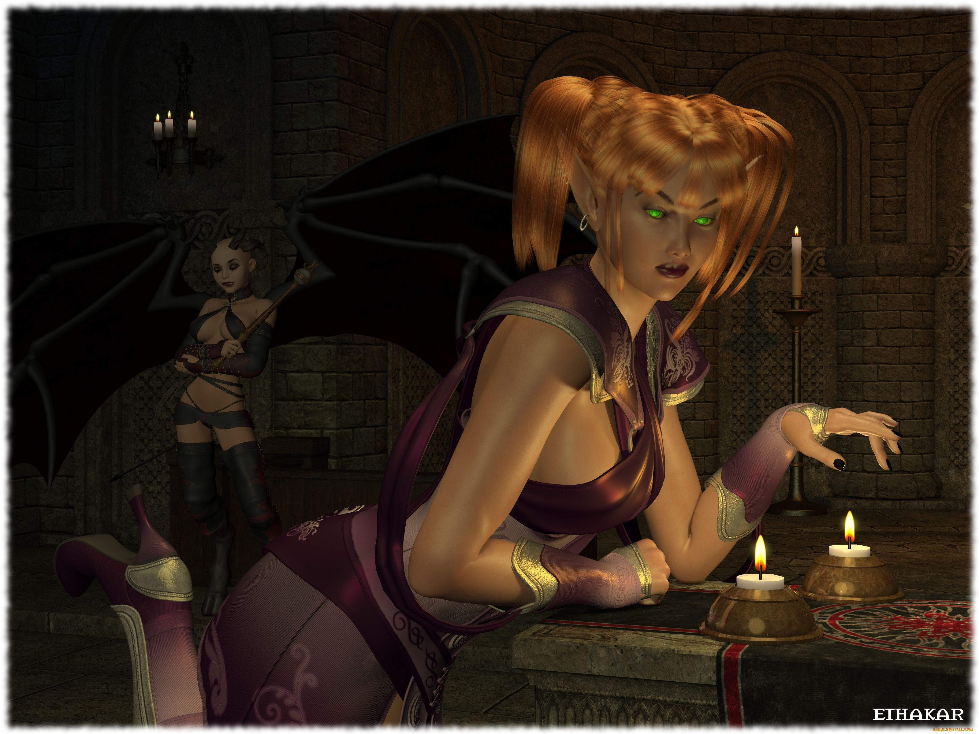 3д, графика, люди, , people, взгляд, свечи, девушка