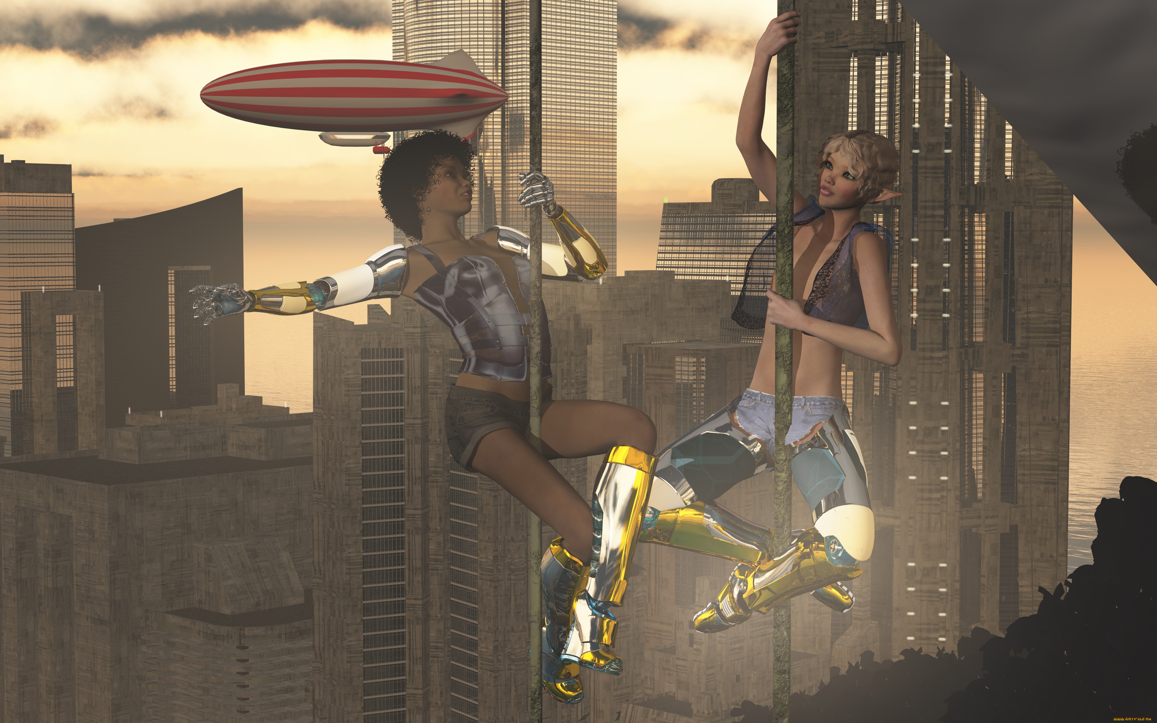 3д, графика, эльфы, , elves, дома, взгляд, эльфийки