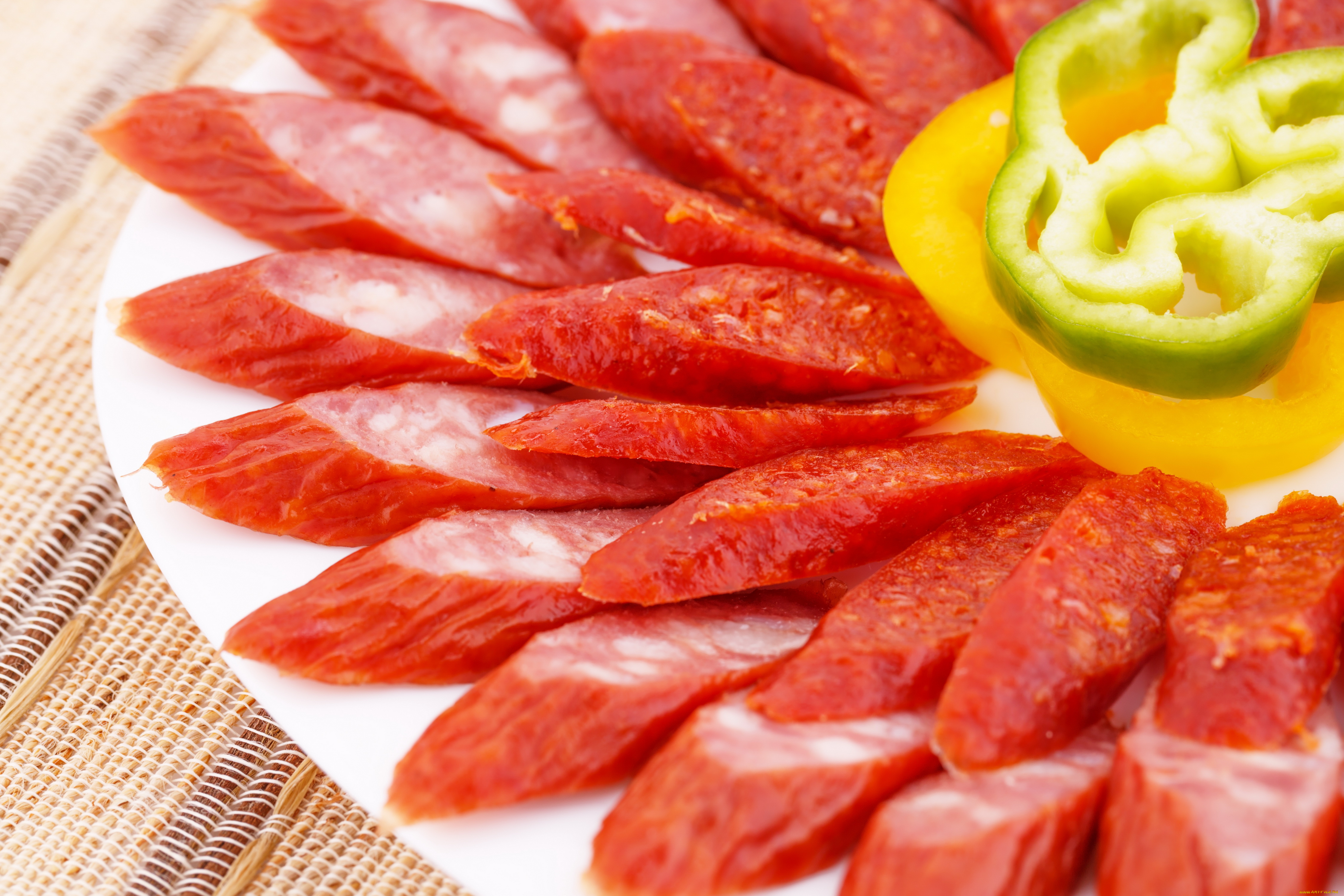 еда, колбасные, изделия, колбаса, перец, нарезка