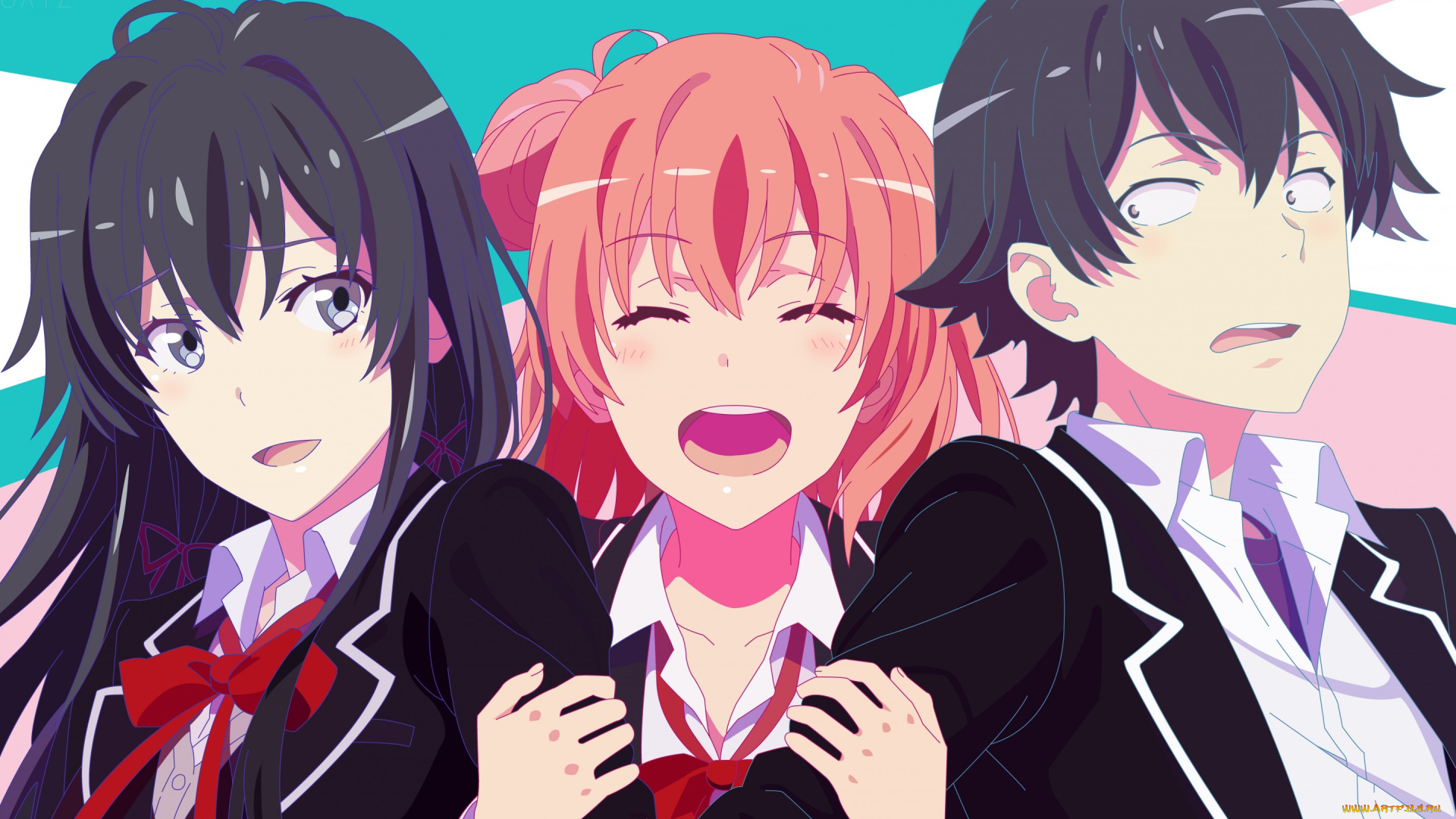 аниме, oregairu, yuigahama, yui, anime, art, yukinoshita, yukino, парень, девушки, hikigaya, hachiman