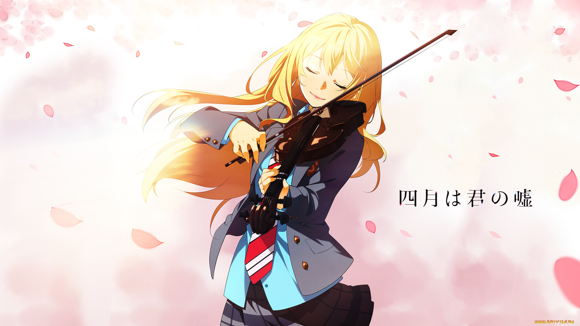 аниме, shigatsu, wa, kimi, no, uso, арт, скрипка, девушка, shigatsu, wa, kimi, no, uso, dinocojv