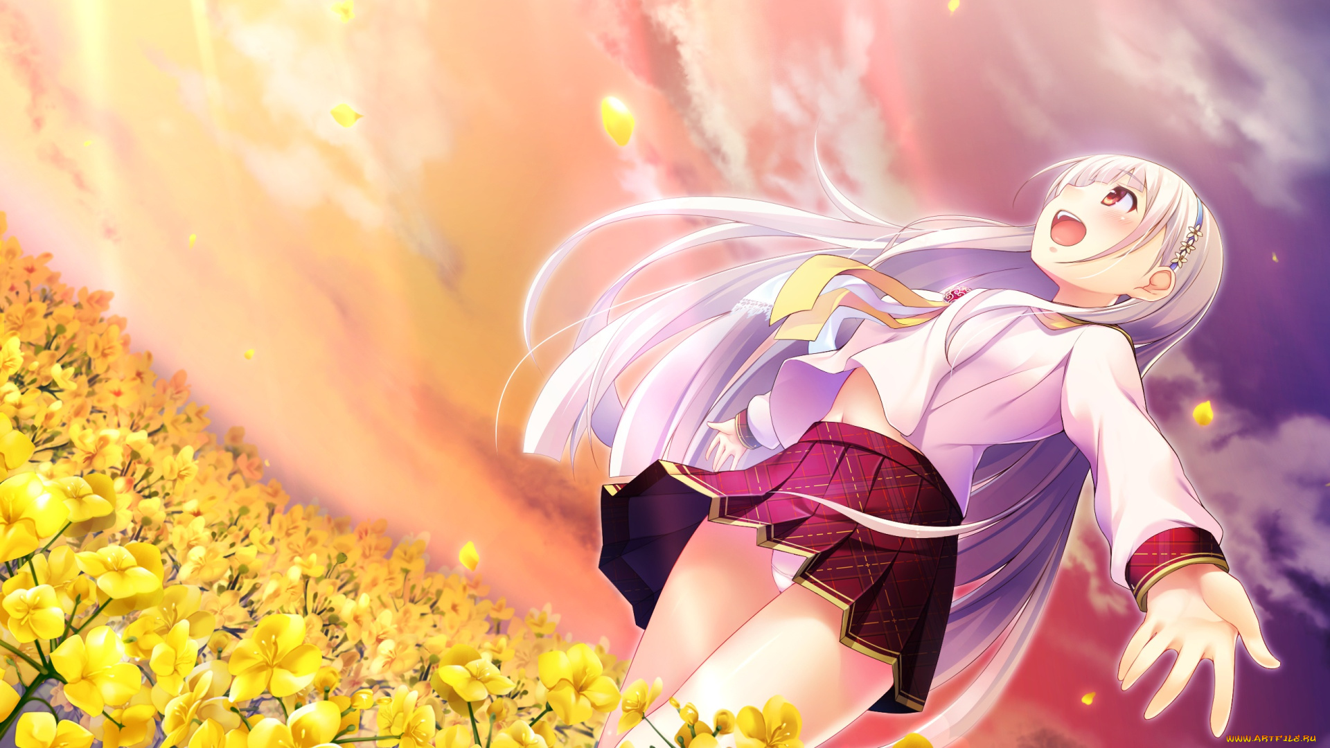 аниме, unknown, , другое, девушка, взгляд, фон, цветы, волосы, watashi, ga, suki, nara