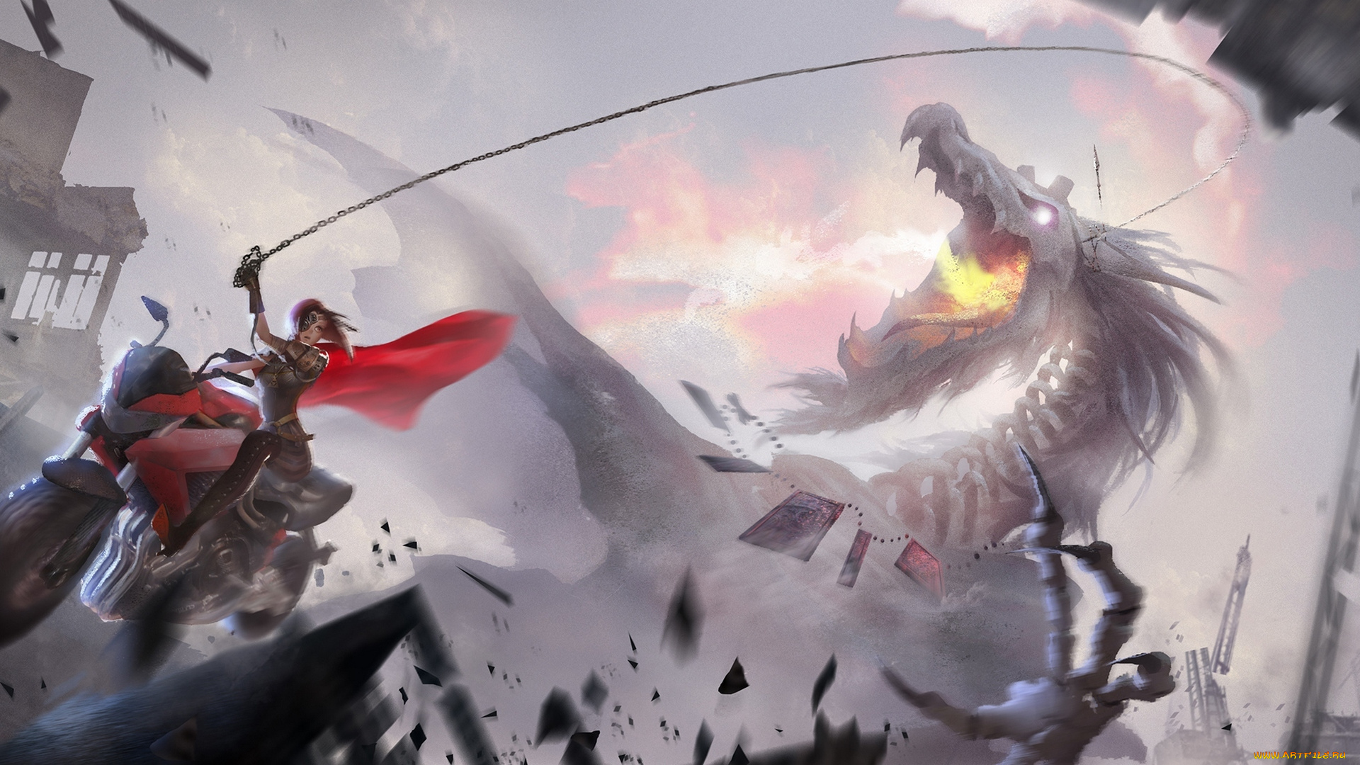 аниме, животные, , существа, дракон, повязка, девушка, lost, elle, арт