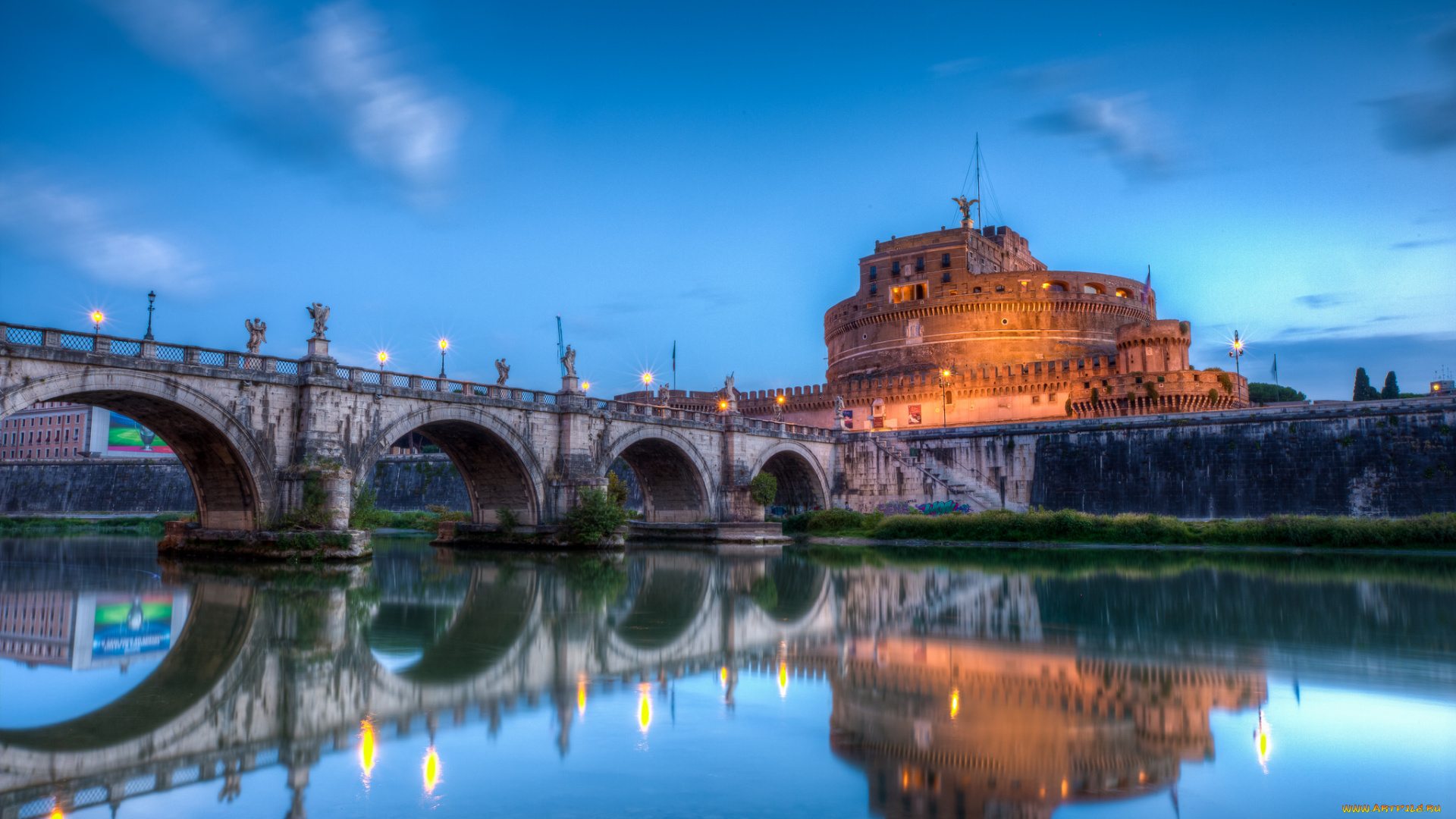 castel, st, , angelo, города, рим, , ватикан, , италия, река, мост, цитадель