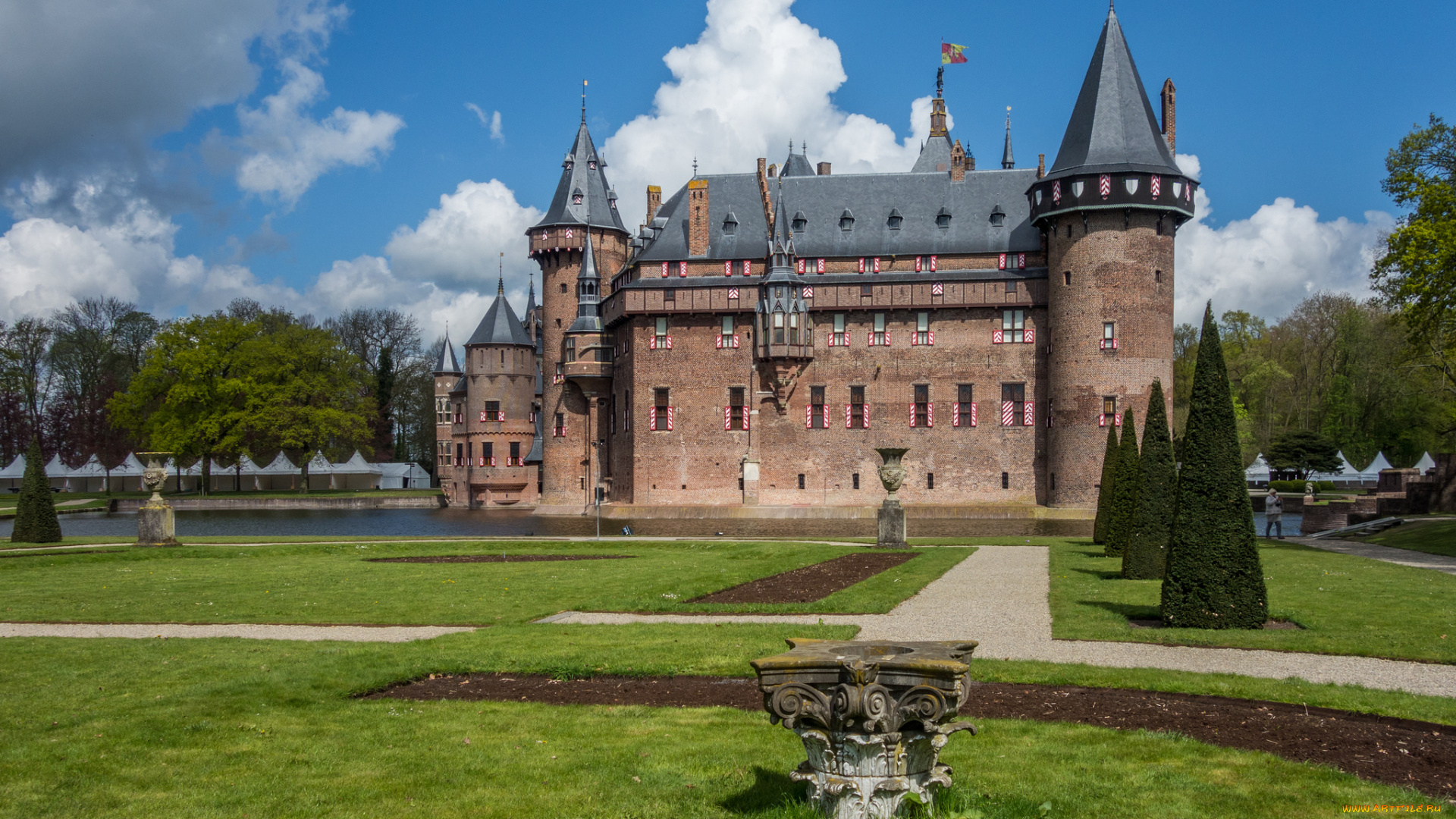 castle, de, haar, города, замки, нидерландов, парк, водоем, замок