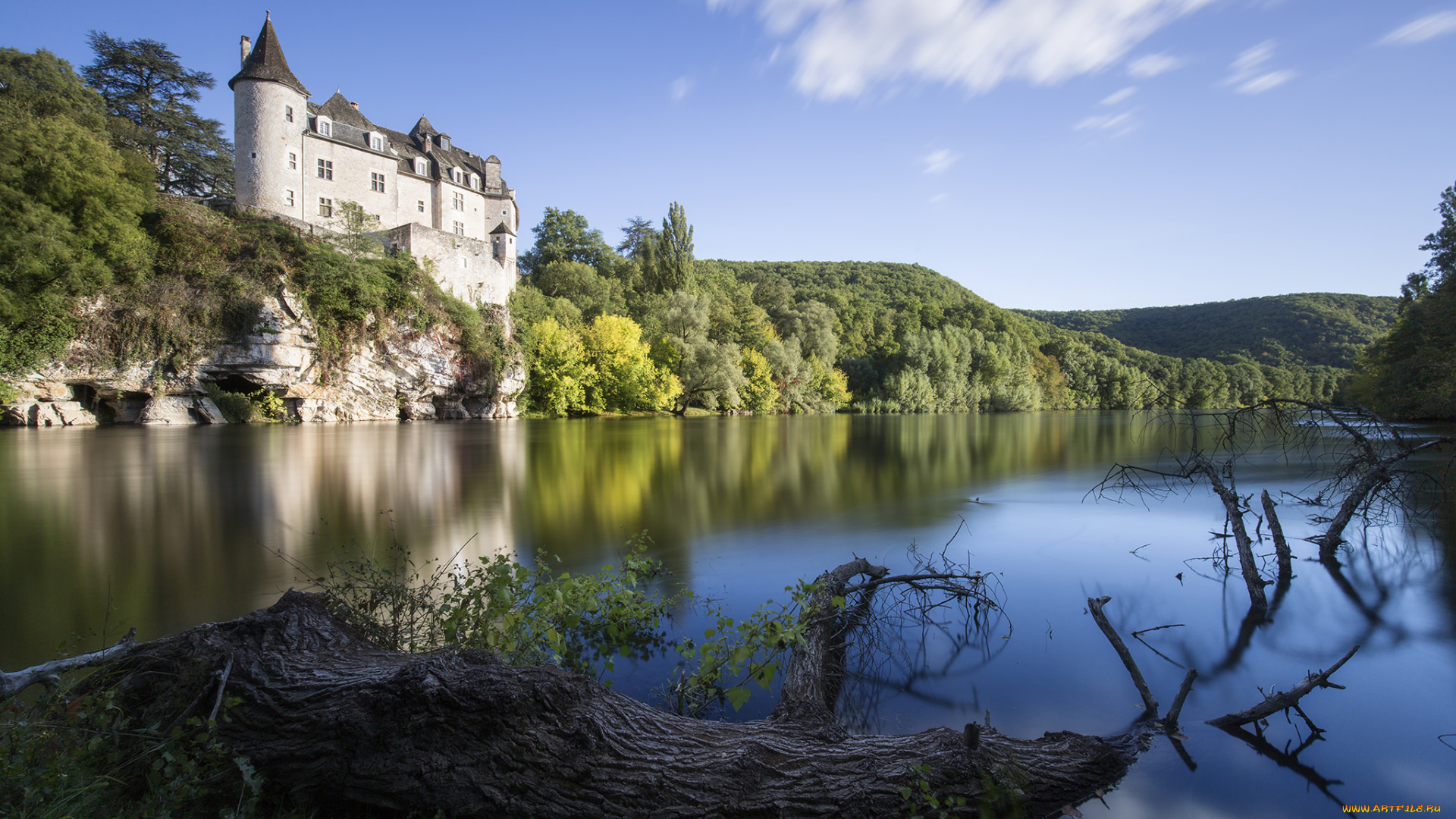 chateau, de, la, treyne, города, -, пейзажи, лес, река, замок