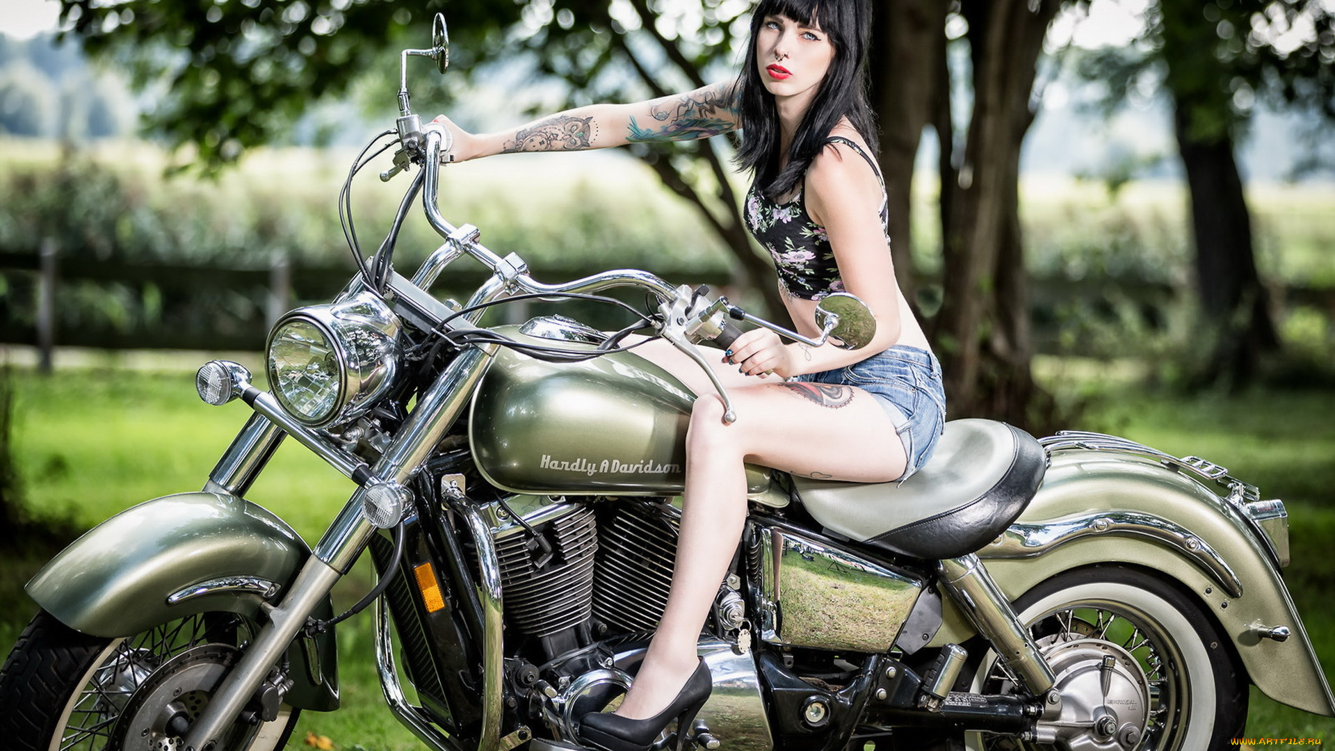 мотоциклы, мото, с, девушкой, взгляд, мотоцикл, девушка