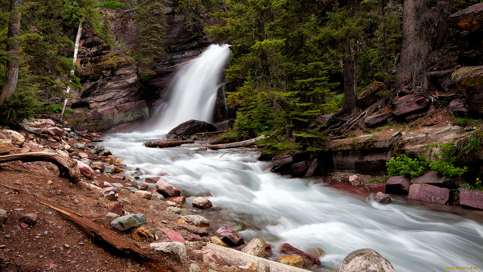 природа, водопады, река, водопад, лес