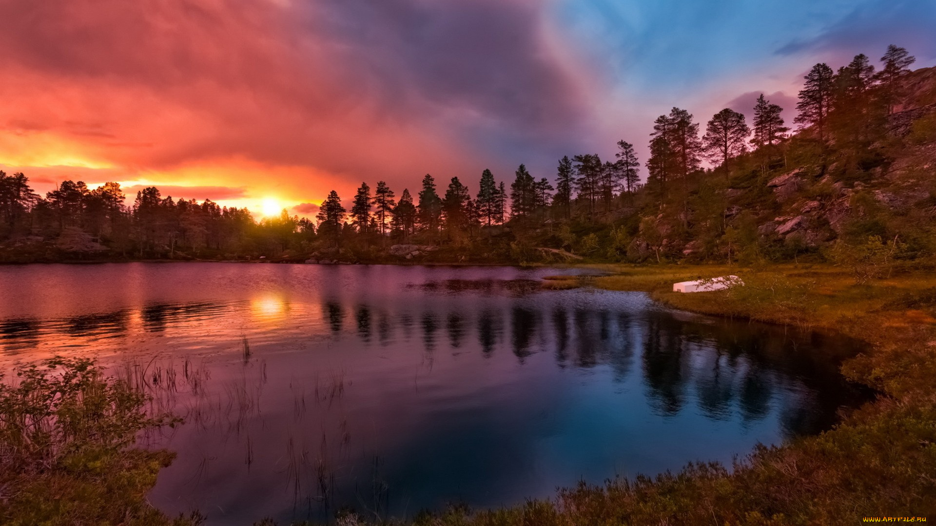 природа, восходы, закаты, закат, озеро