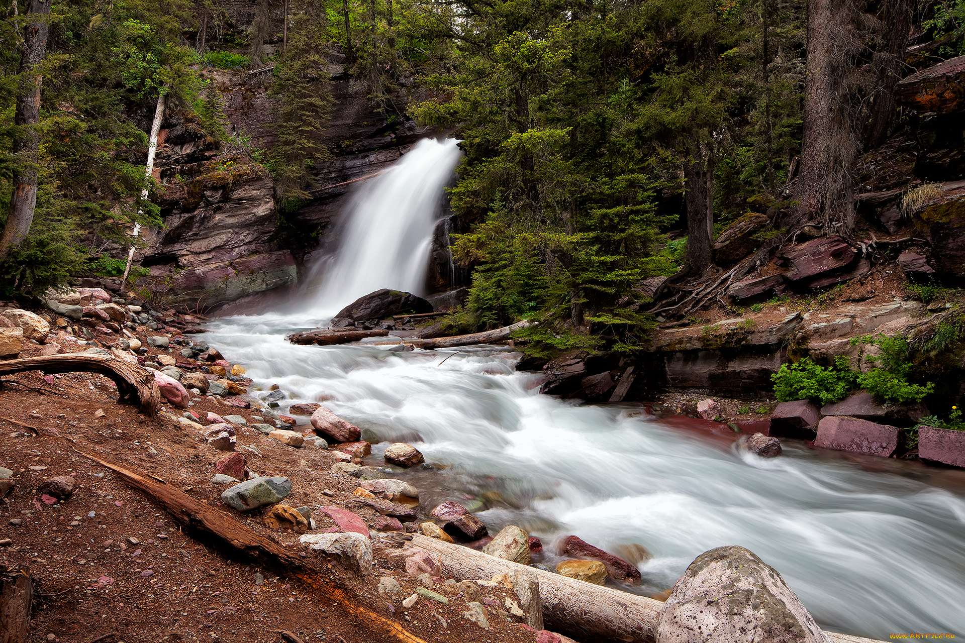природа, водопады, река, водопад, лес