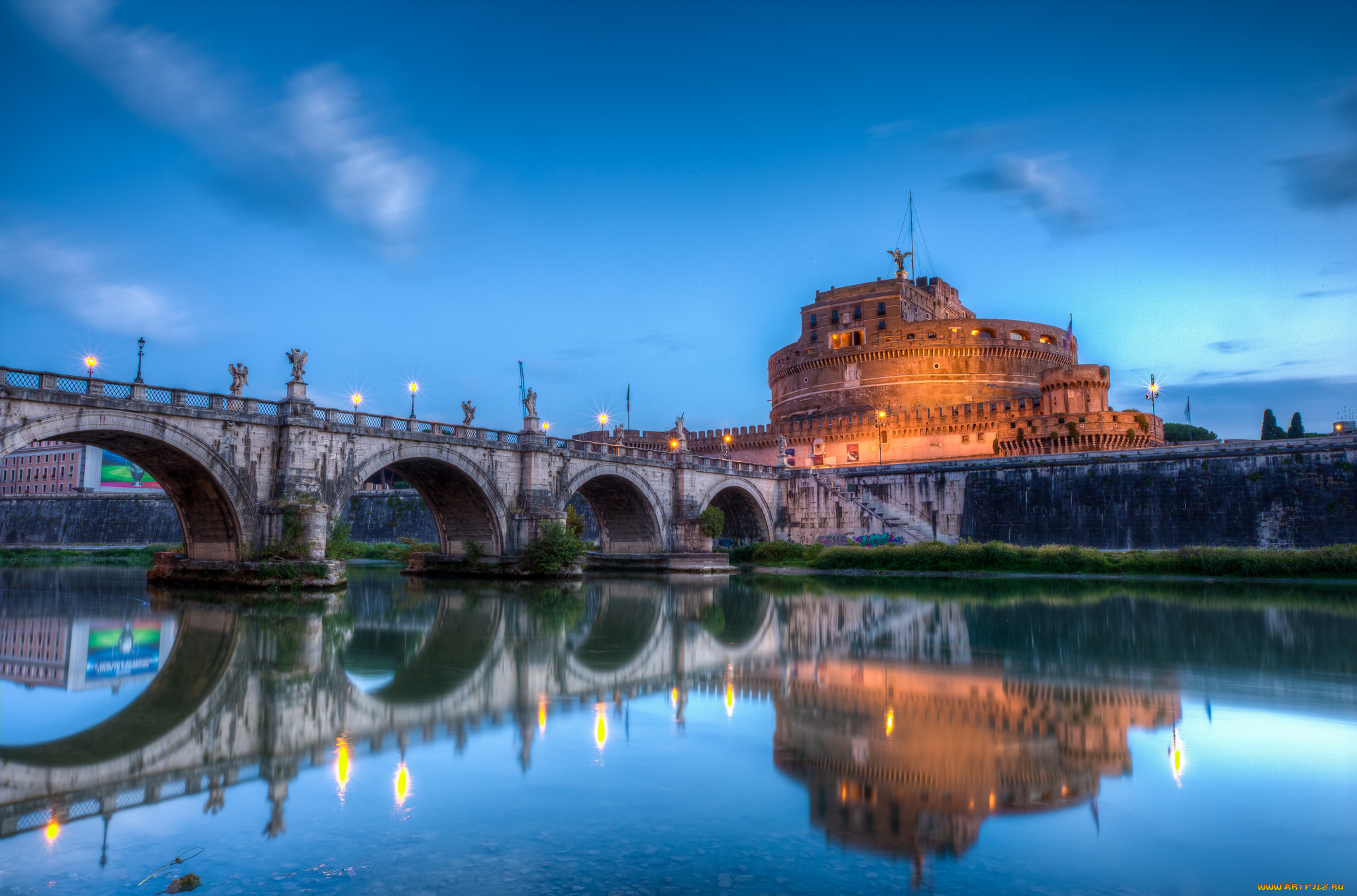 castel, st, , angelo, города, рим, , ватикан, , италия, река, мост, цитадель