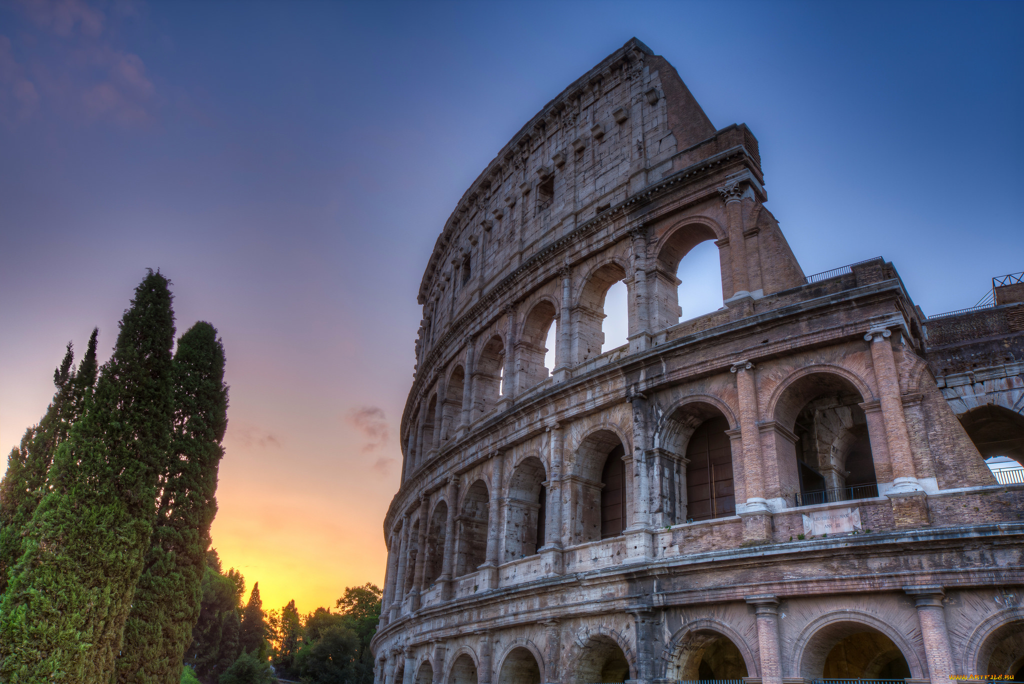 colosseum, города, рим, , ватикан, , италия, рассвет, колизей