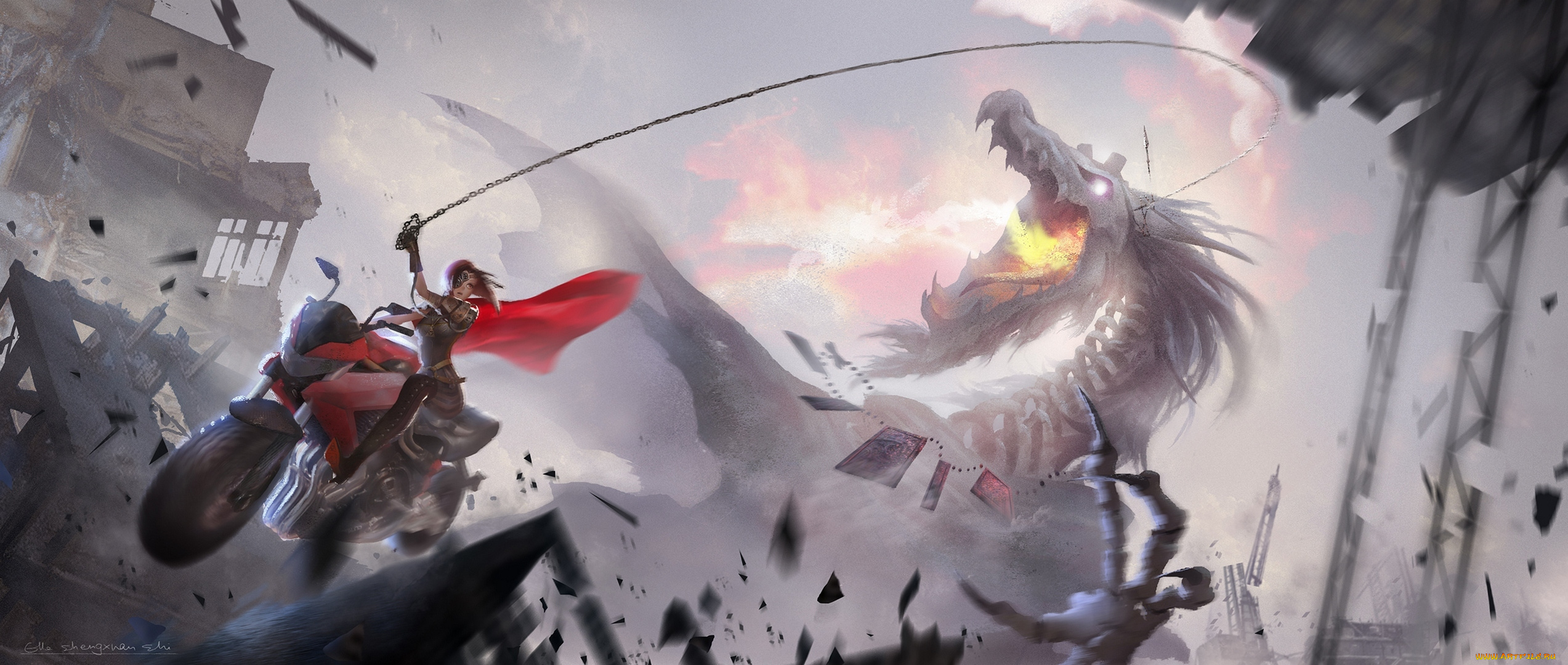 аниме, животные, , существа, дракон, повязка, девушка, lost, elle, арт