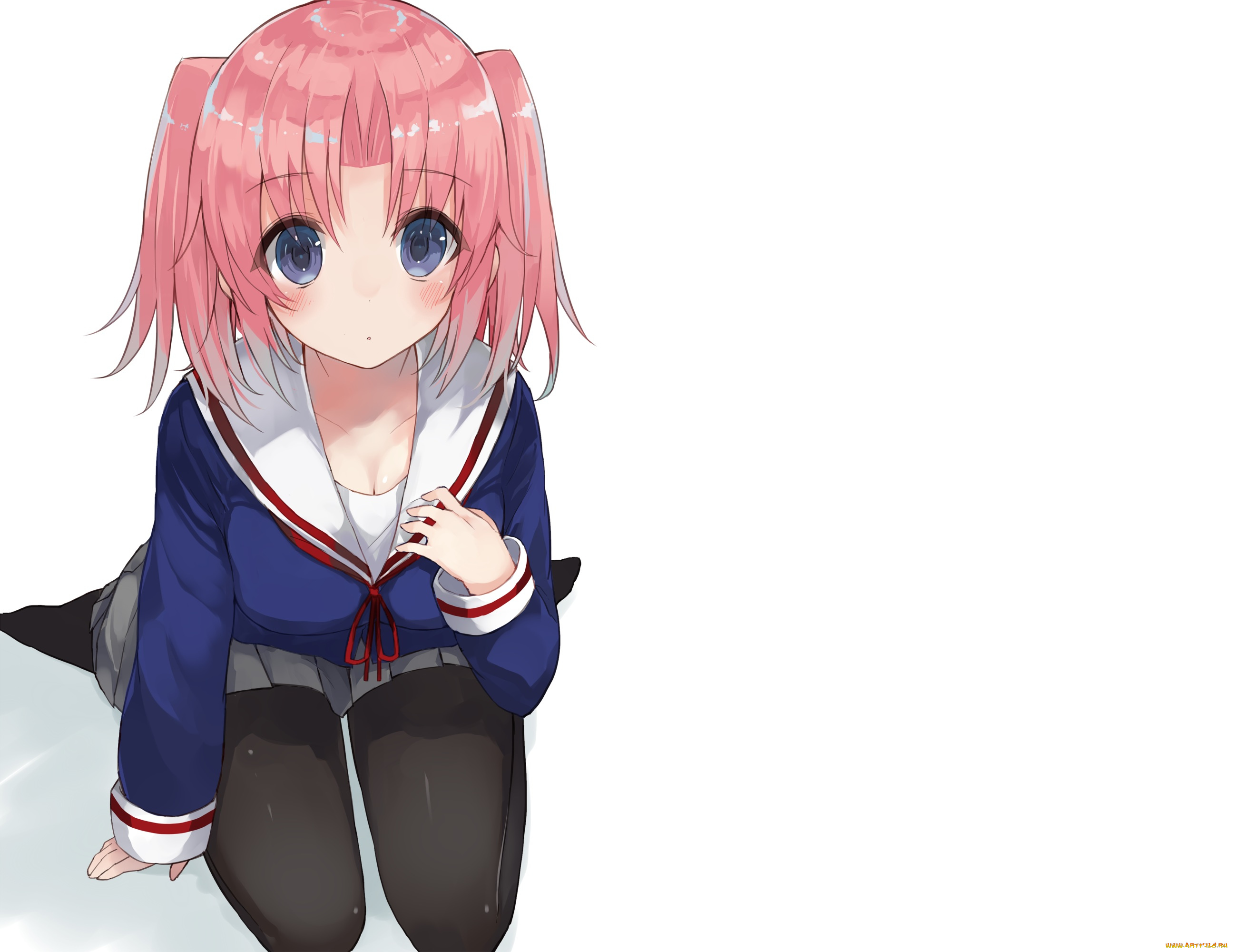 аниме, unknown, , другое, форма, розовые, волосы, девушка, взгляд, фон