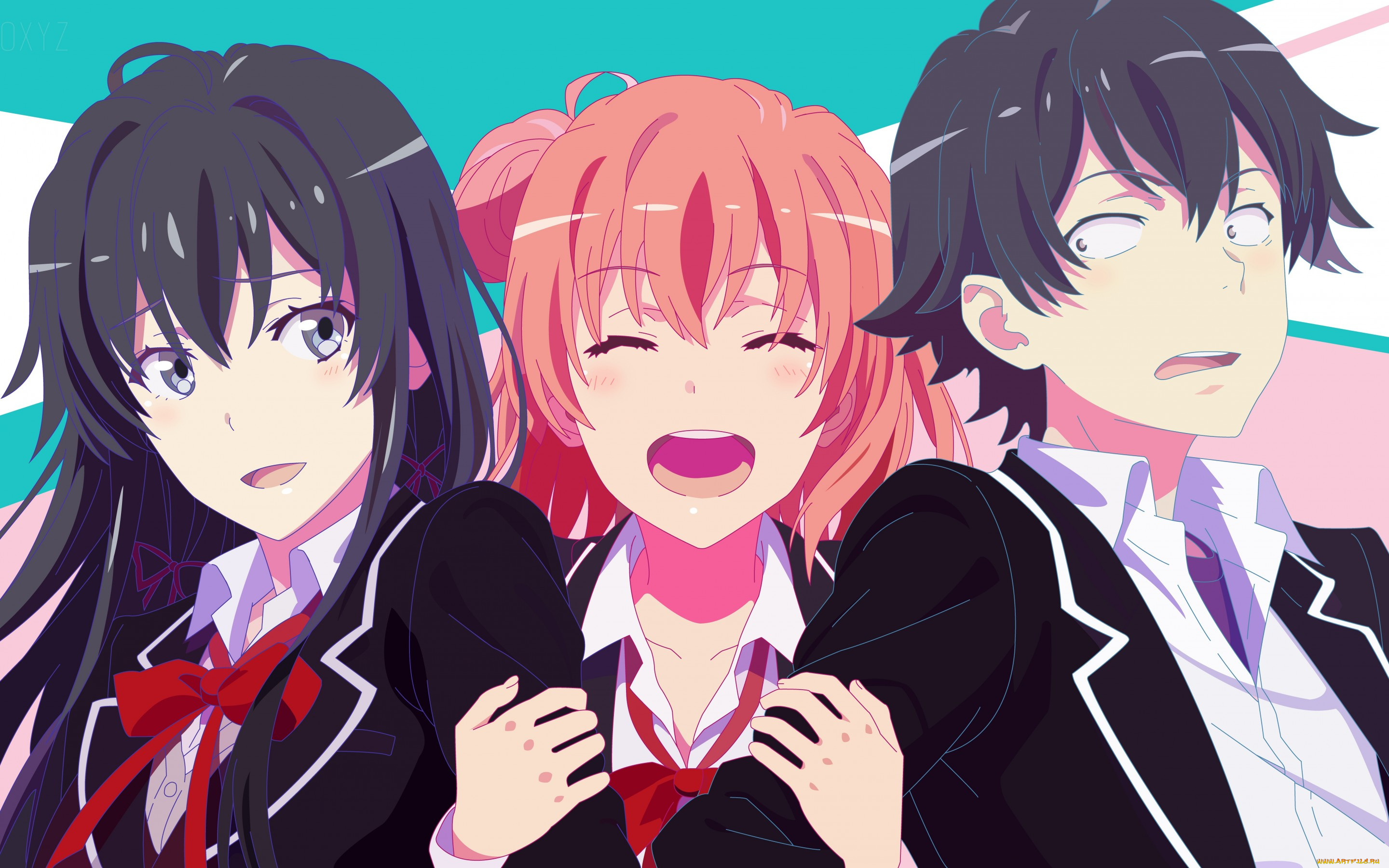 аниме, oregairu, yuigahama, yui, anime, art, yukinoshita, yukino, парень, девушки, hikigaya, hachiman