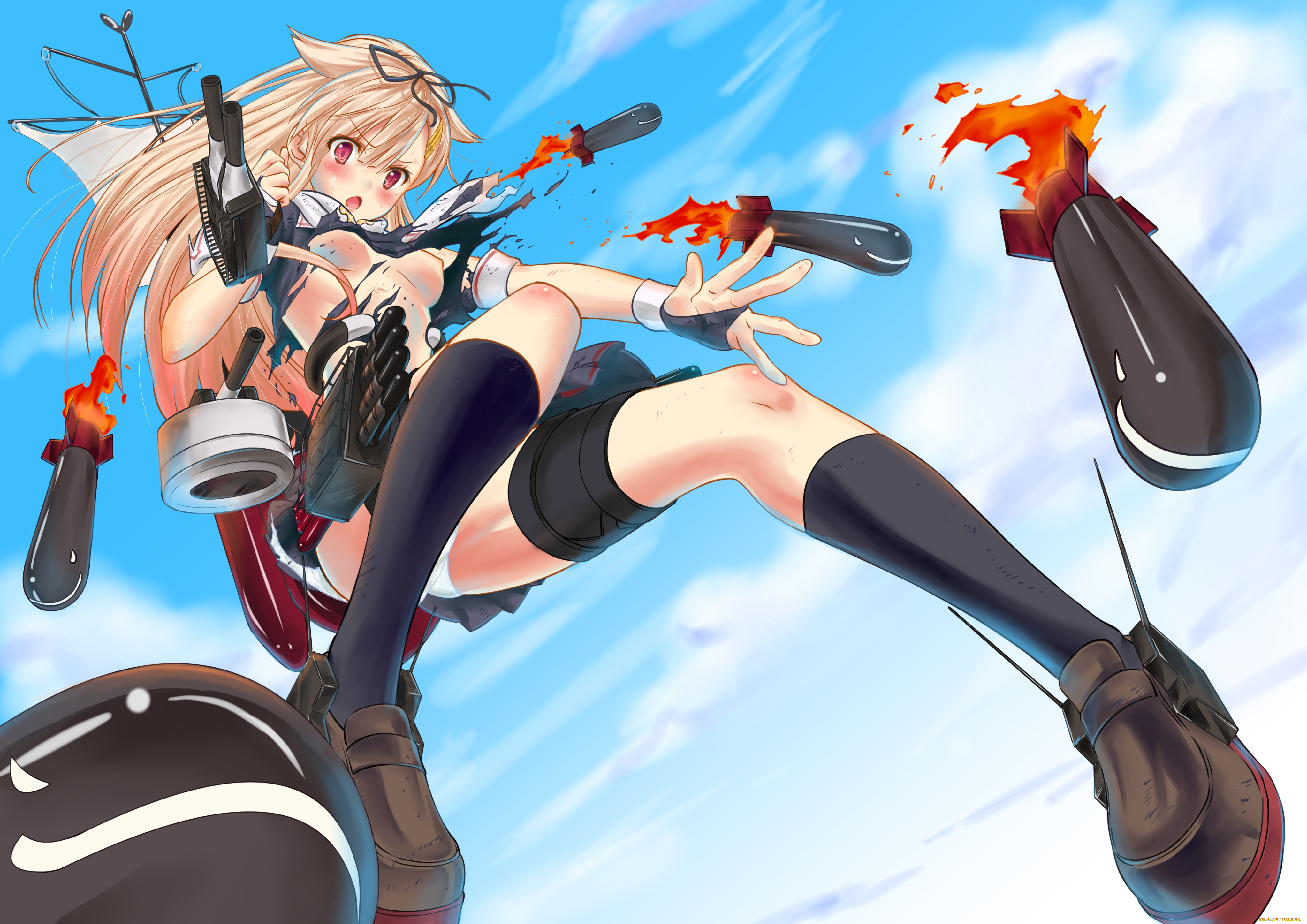 аниме, kantai, collection, фон, взгляд, девушка, бомбы