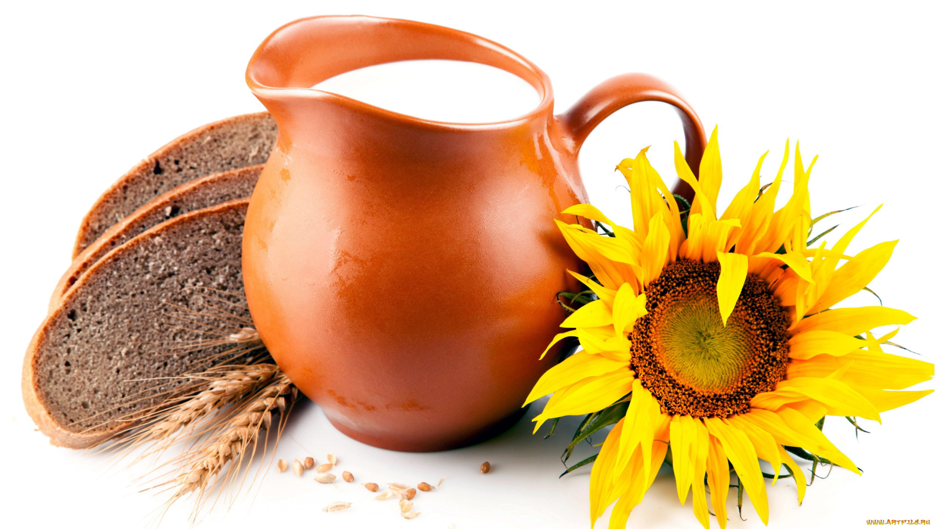 еда, масло, , молочные, продукты, подсолнух, хлеб, молоко, кувшин