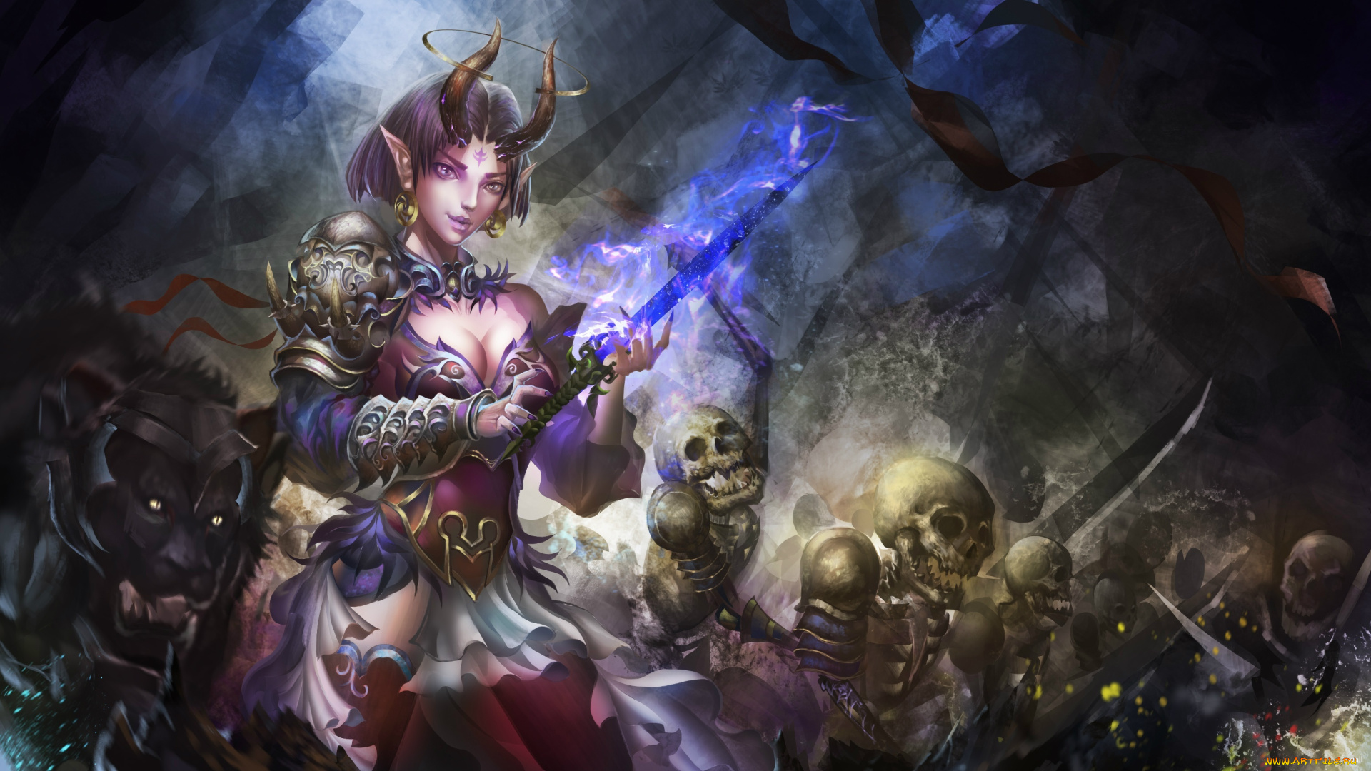 фэнтези, демоны, воин, армия, девушка, магия, оружие