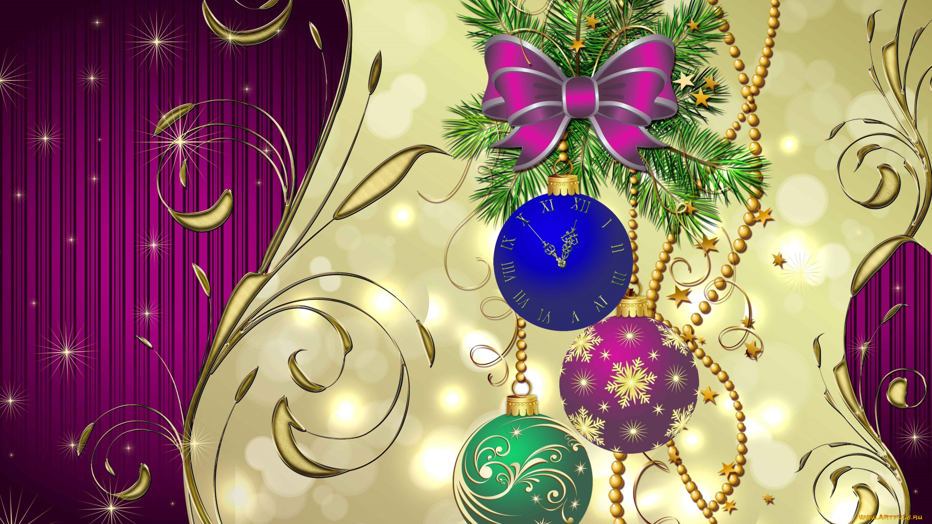 праздничные, векторная, графика, , новый, год, игрушки, ветки