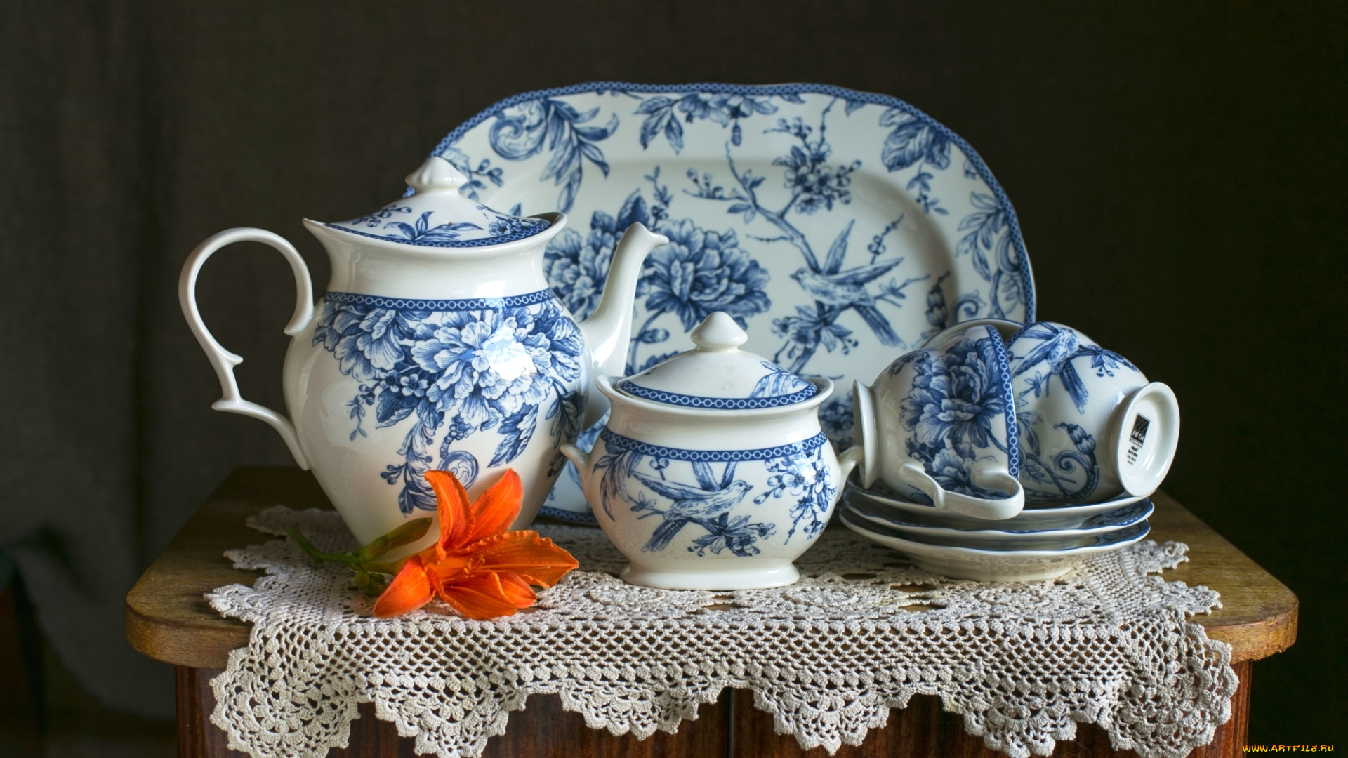 разное, посуда, , столовые, приборы, , кухонная, утварь, сервиз, лилейник, роспись, тарелки, кувшин