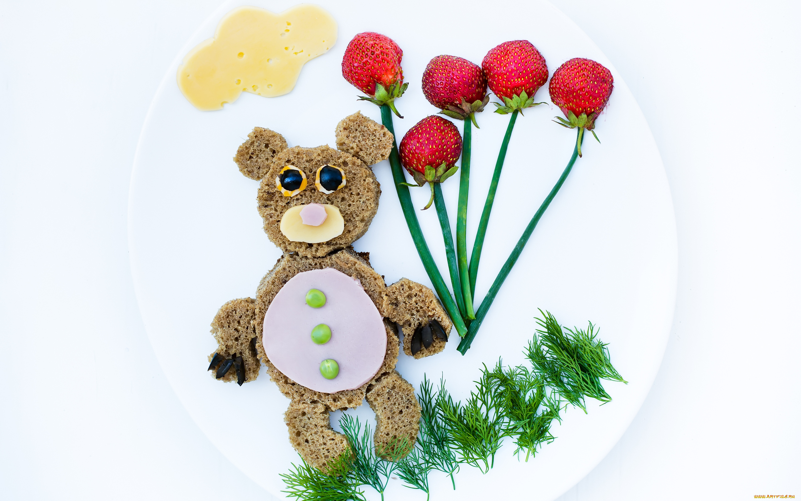 еда, бутерброды, , гамбургеры, , канапе, колбаса, сыр, забавный, укроп, лук, медвежонок, хлеб, клубника