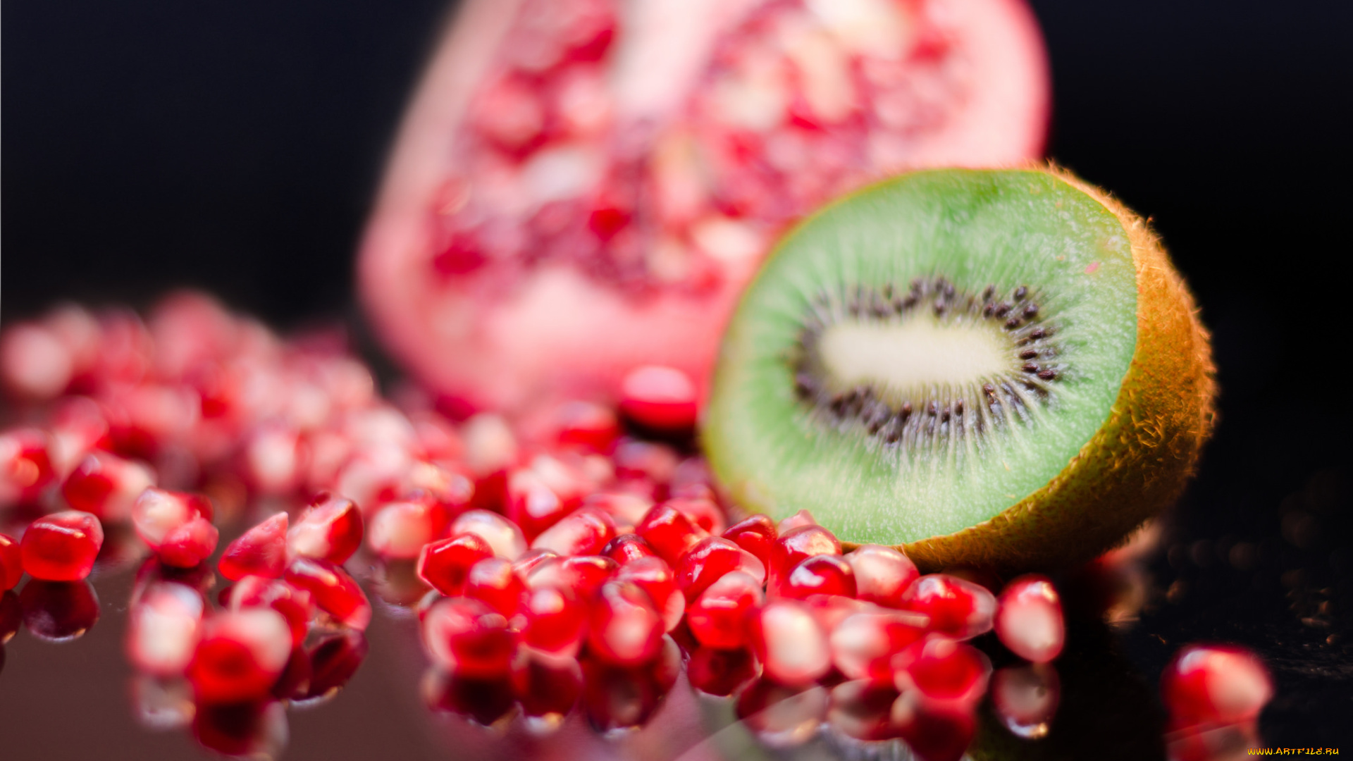 еда, фрукты, , ягоды, киви, зерна, гранат
