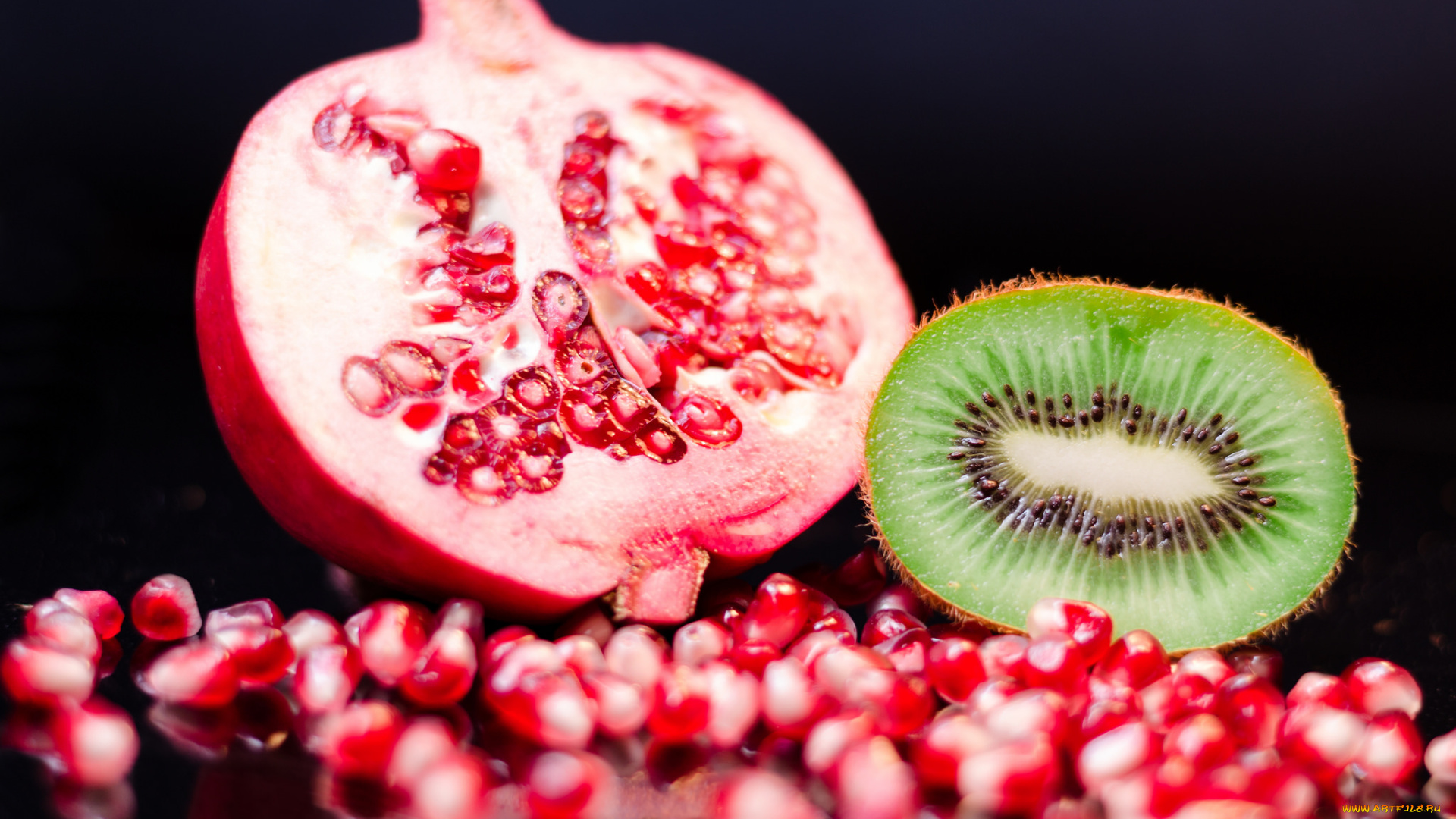 еда, фрукты, , ягоды, киви, зерна, гранат