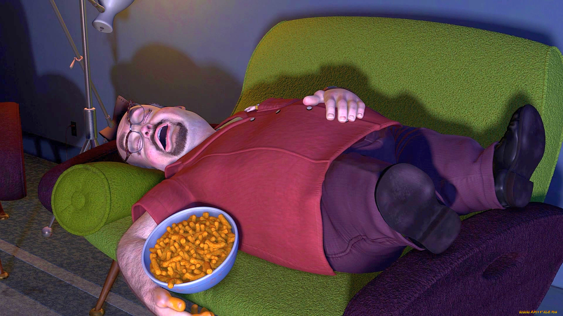 мультфильмы, toy, story, 2, чаша, мужчина, диван, очки, сон