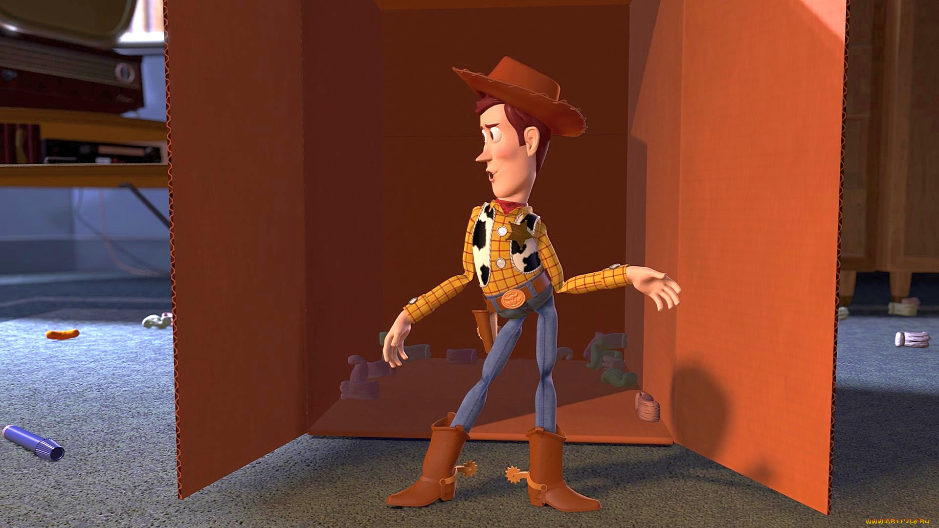 мультфильмы, toy, story, 2, коробка, игрушка, ковбой, шляпа