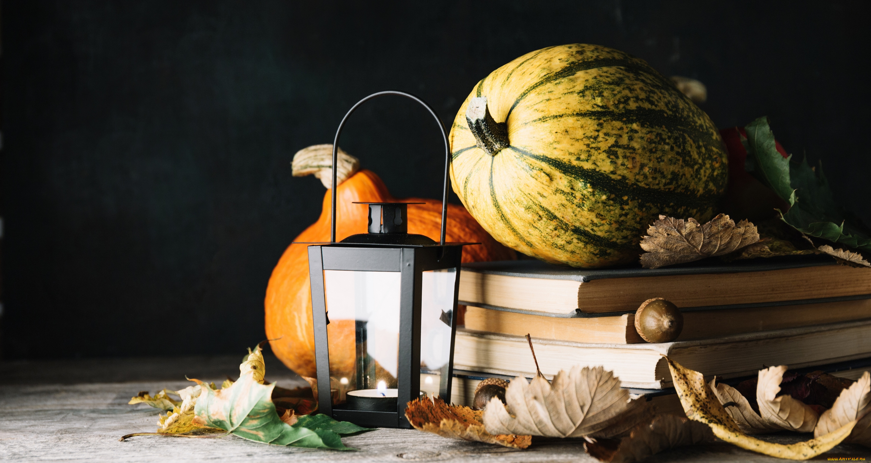 еда, тыква, листья, книги, напиток, осень, чай