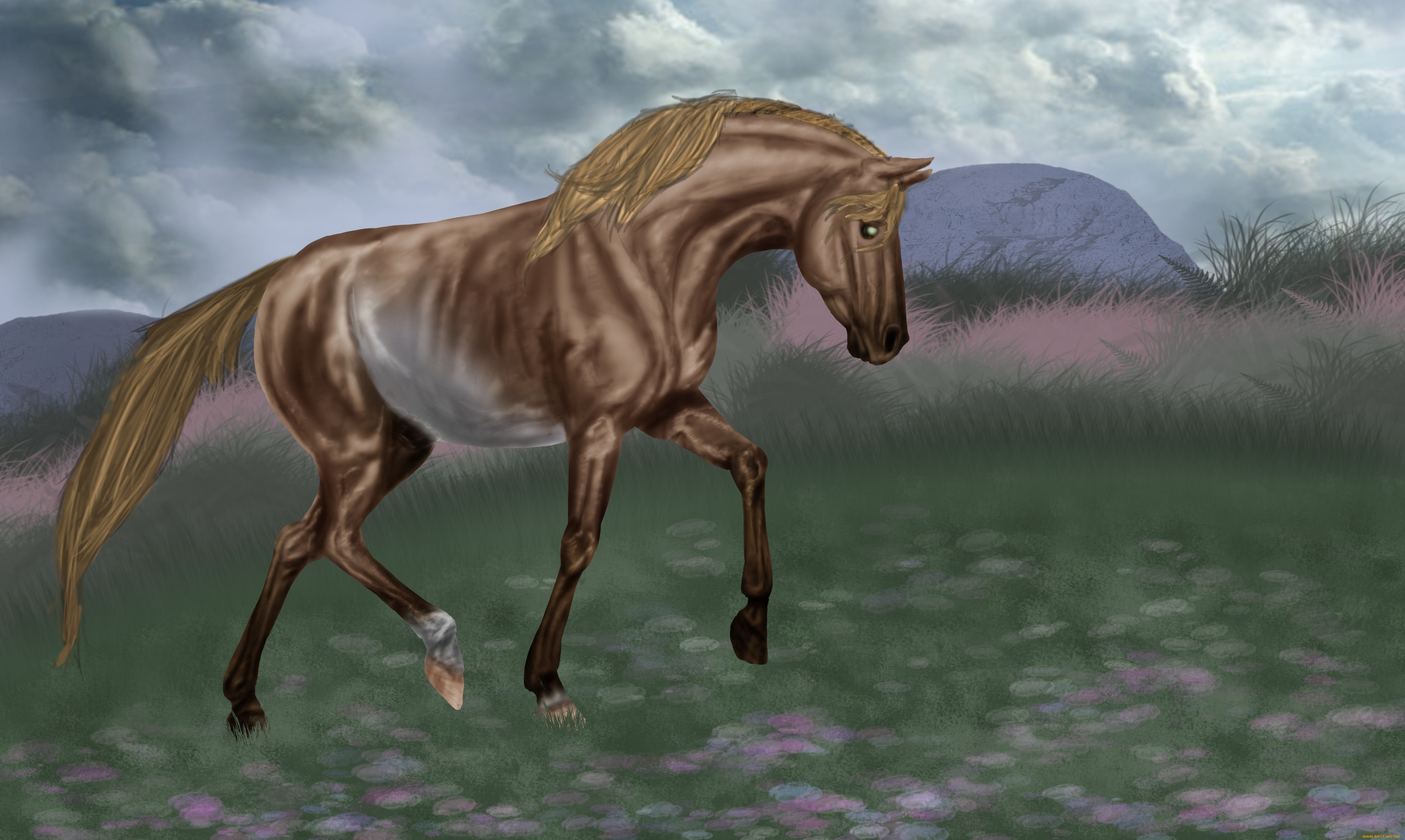 рисованное, животные, , лошади, лошадь, фон