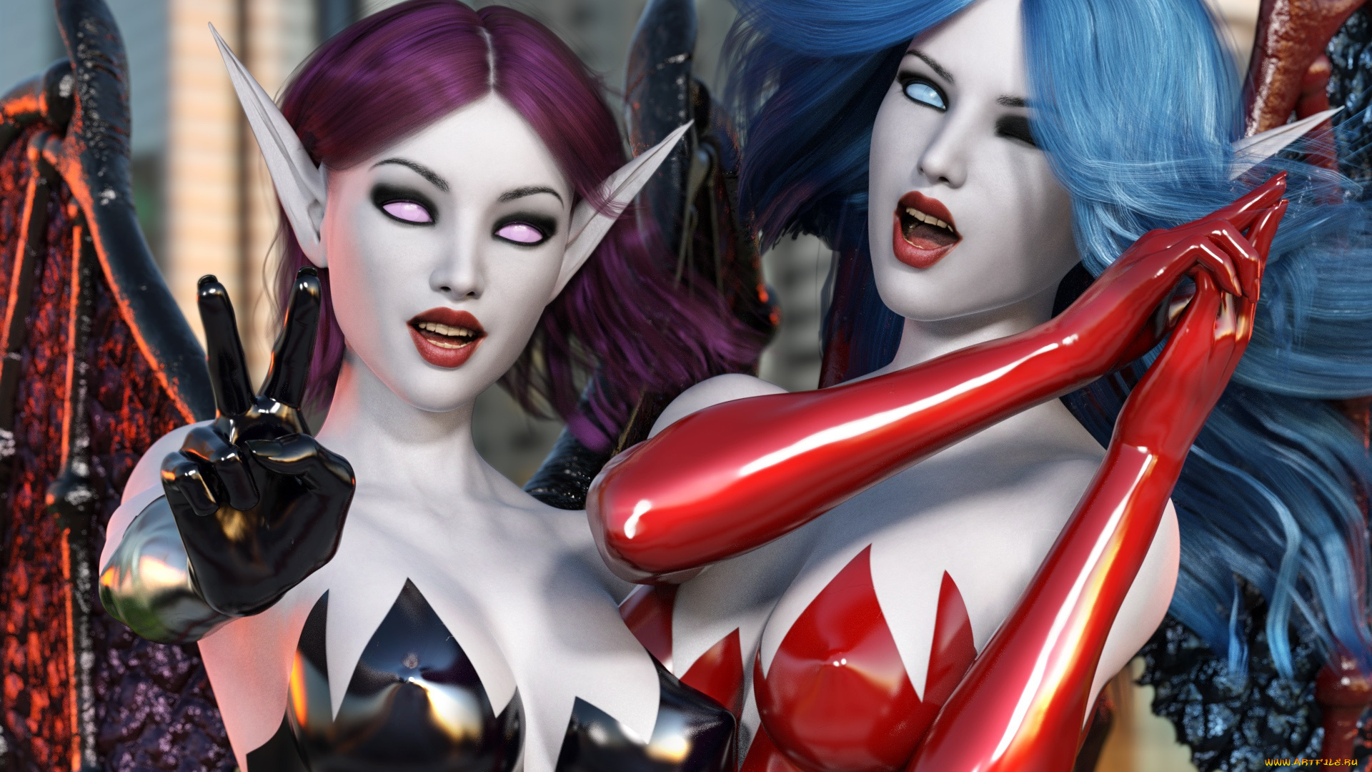 3д, графика, эльфы, , elves, фон, взгляд, эльфийки