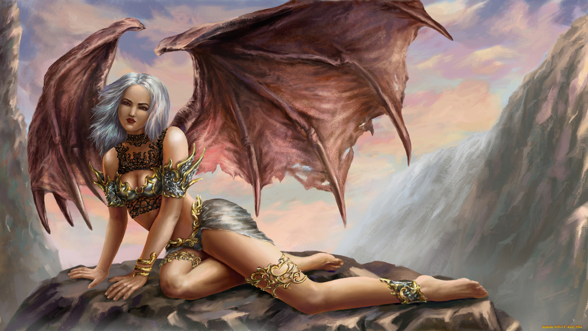 фэнтези, демоны, девушка, фон, крылья, взгляд