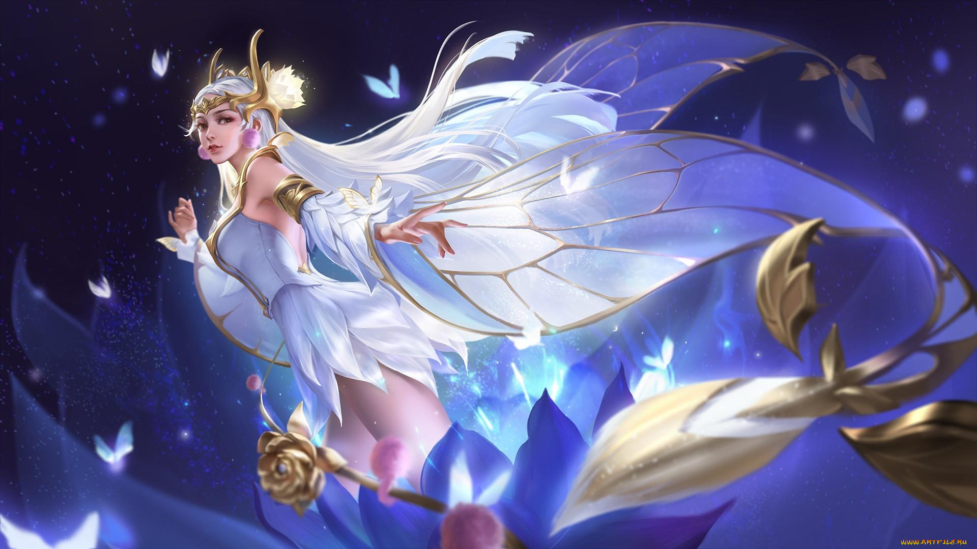 фэнтези, феи, девушка, лепестки, крылья