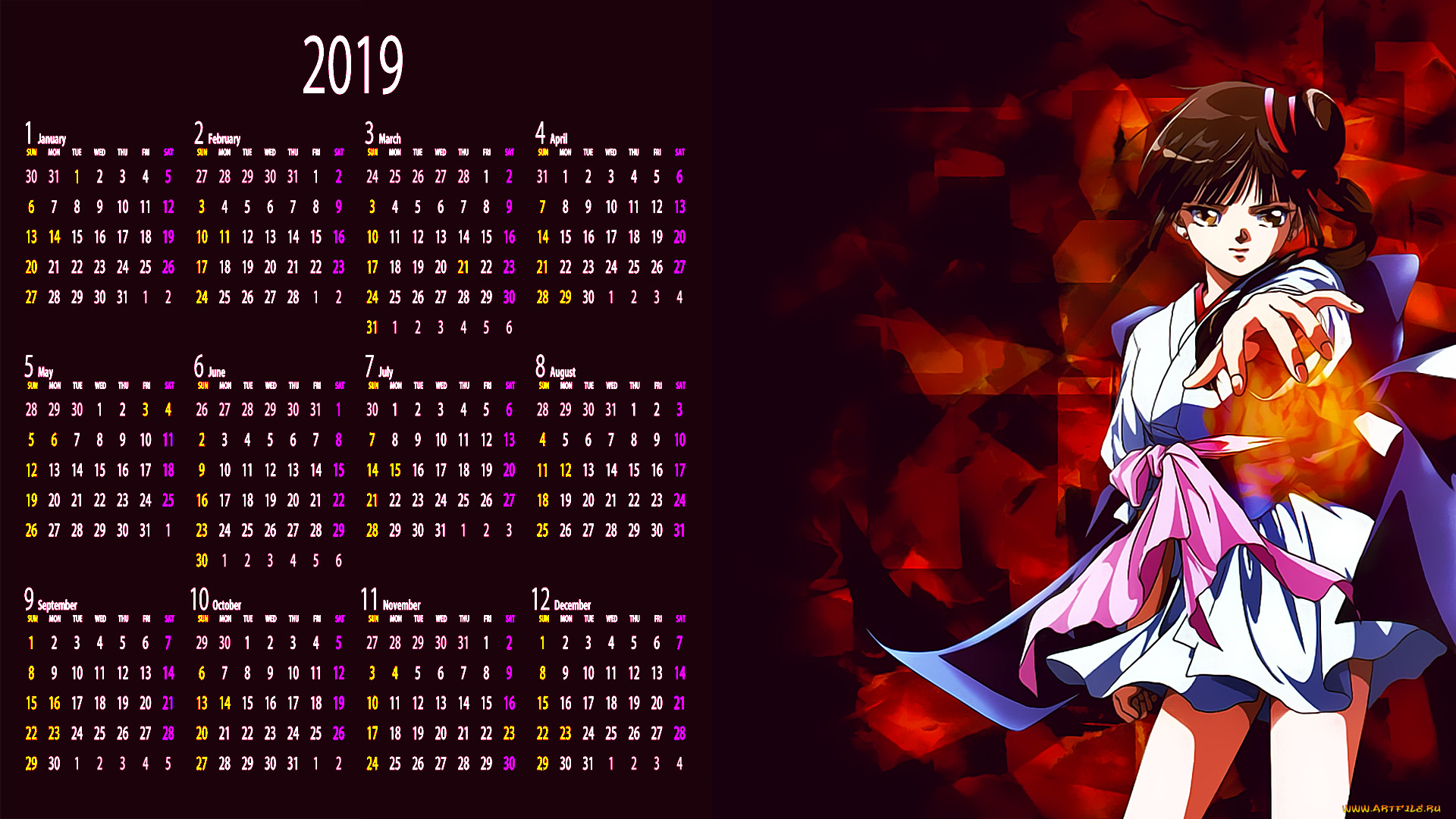 календари, аниме, девушка, взгляд, магия