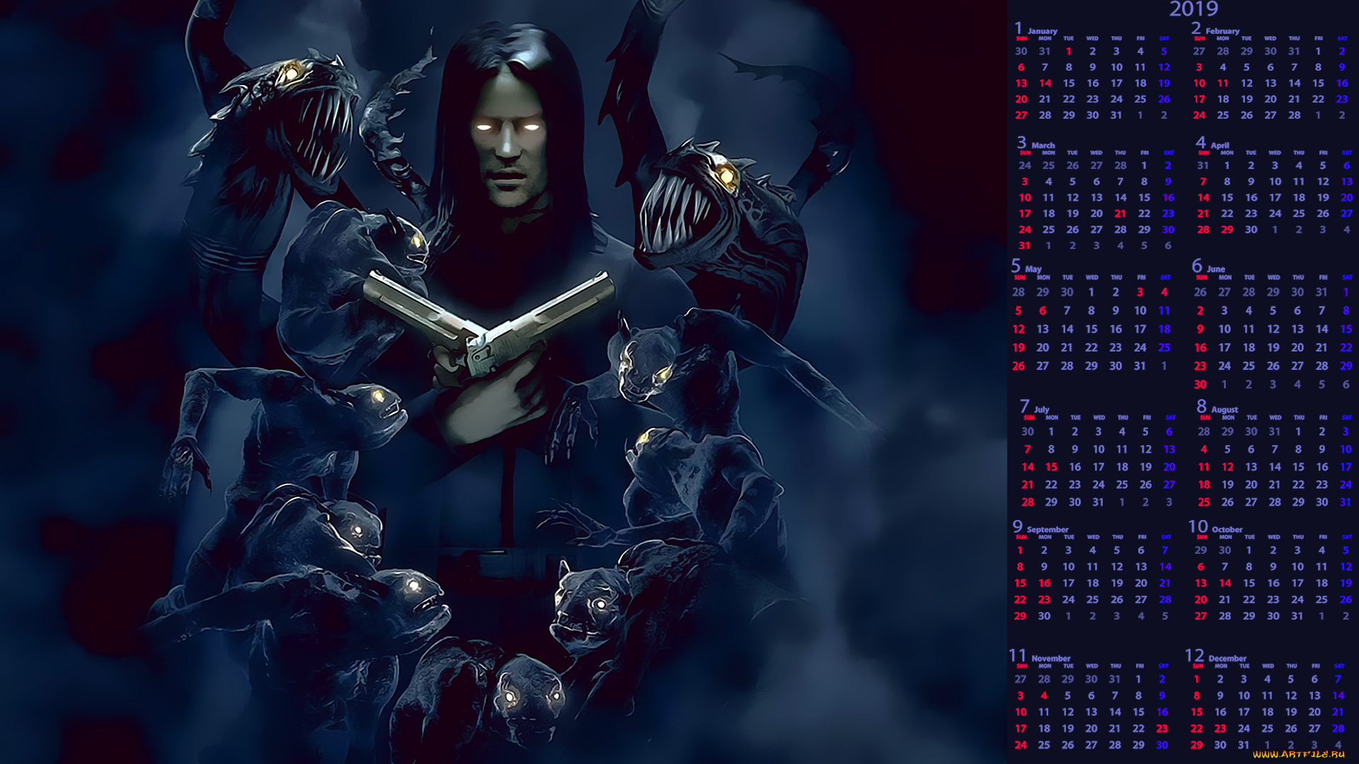 календари, фэнтези, существо, оружие, мужчина