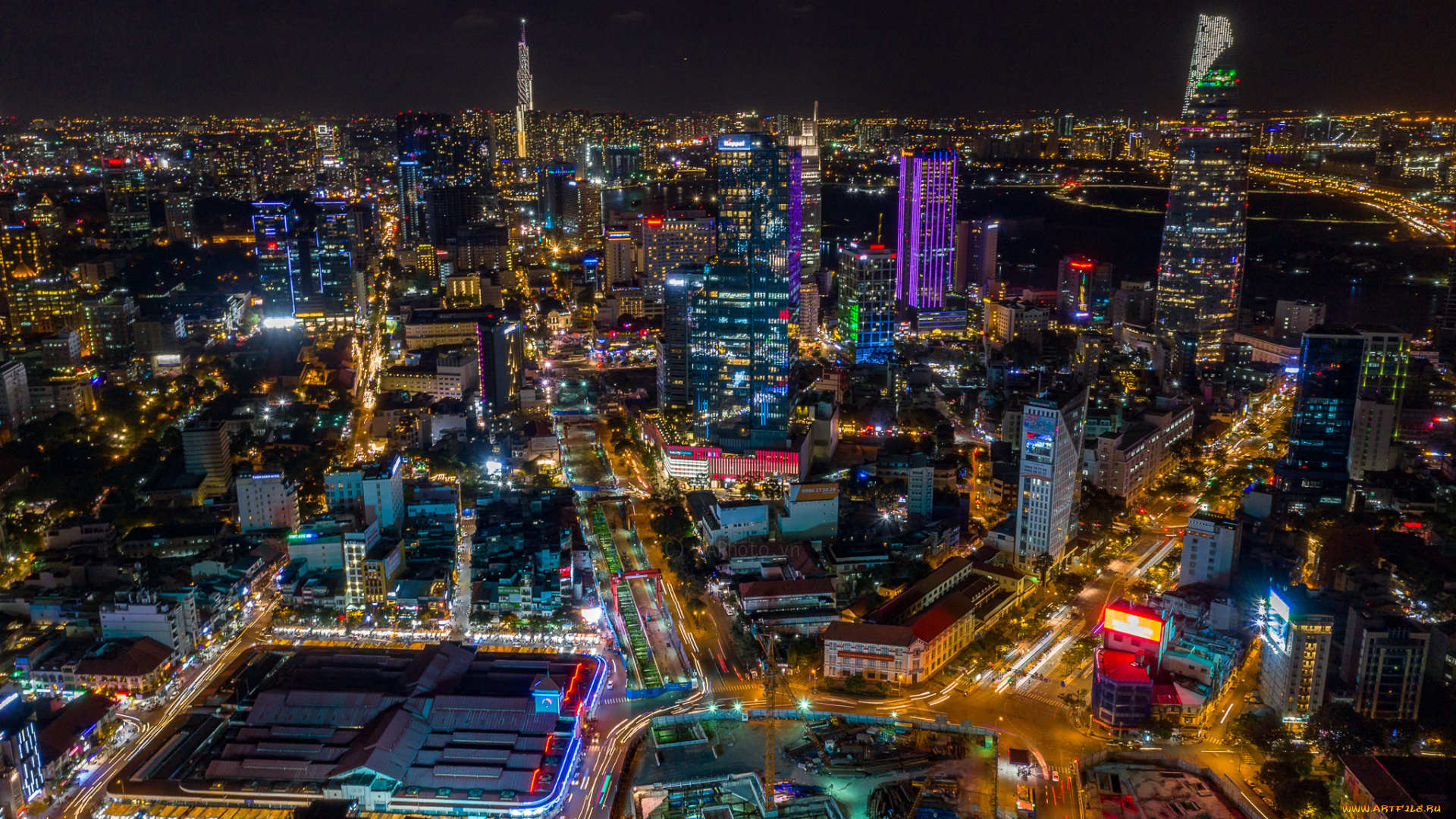 saigon, города, -, огни, ночного, города, простор